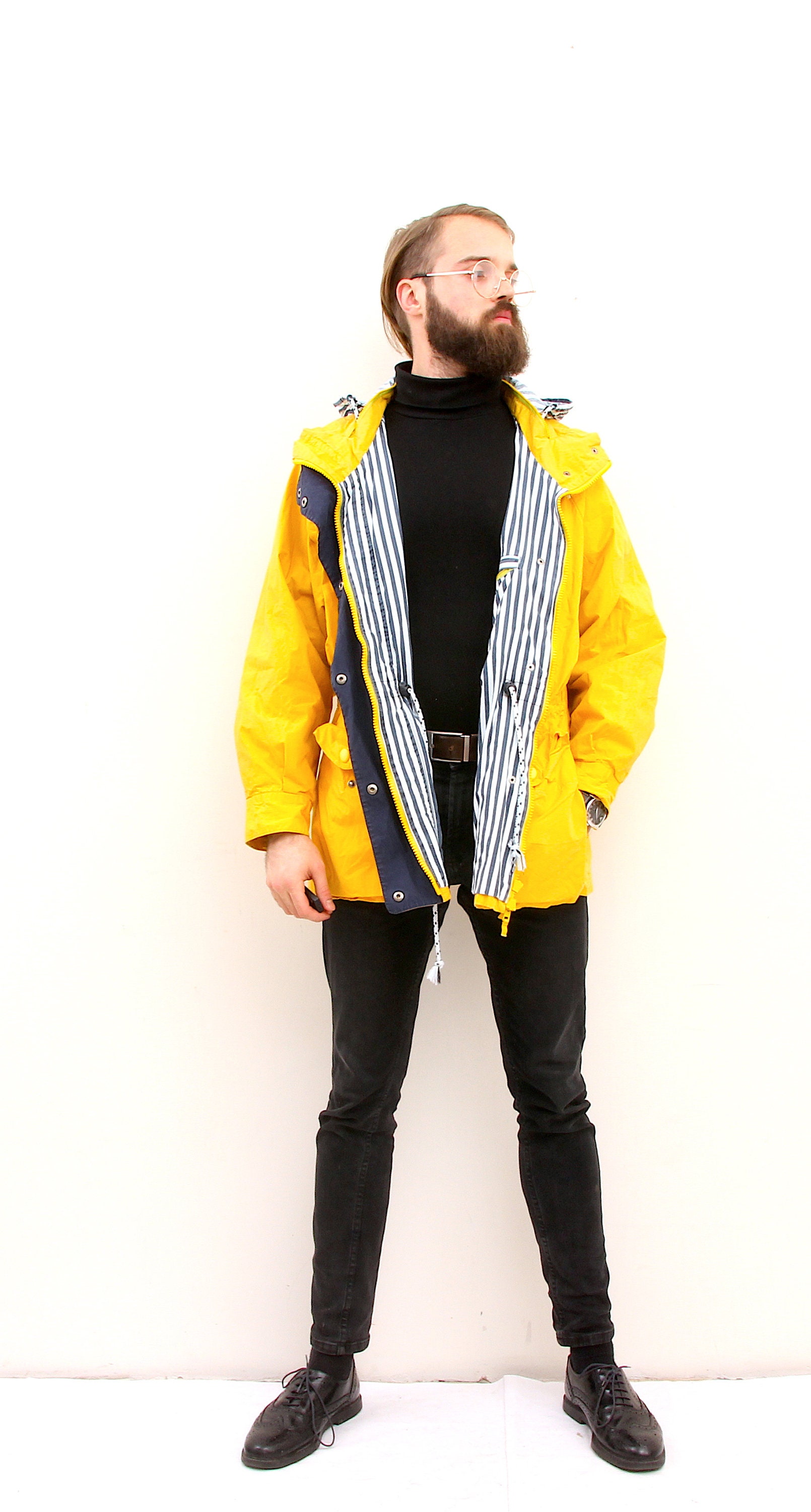 Yellow Parka Men Coat Hooded Fisherman Sport Jacket M L Etsy