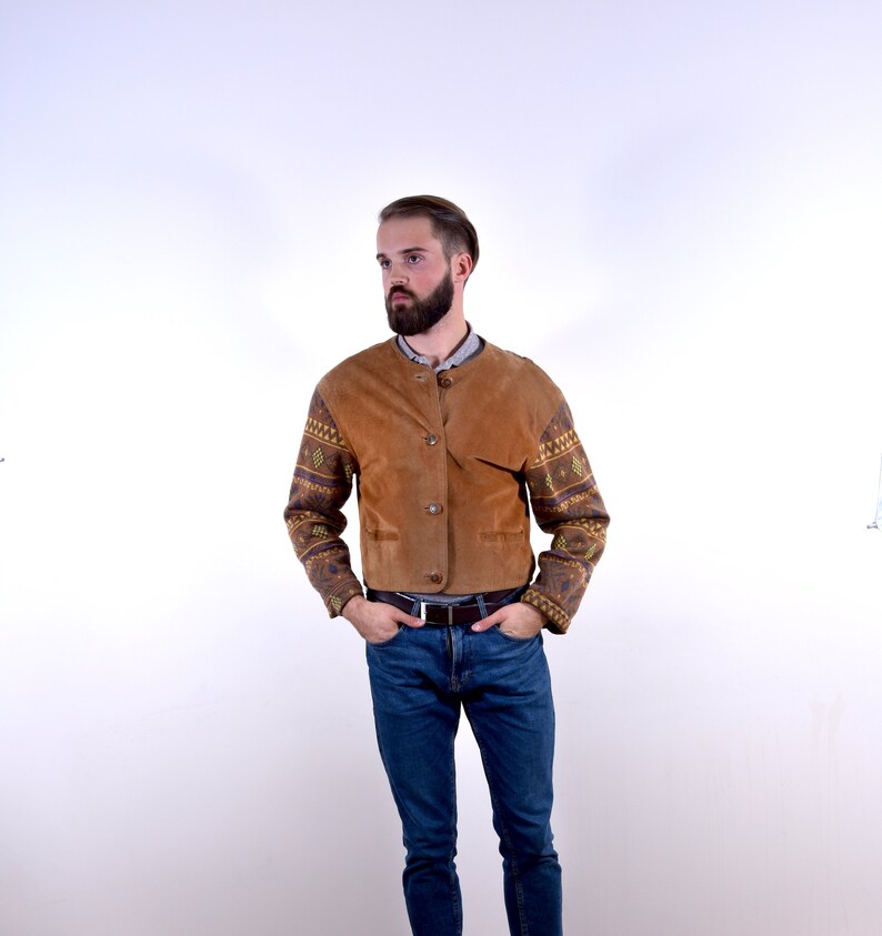 Aztec Navajo Unisex Jacket Suede Leather Short Jacket M