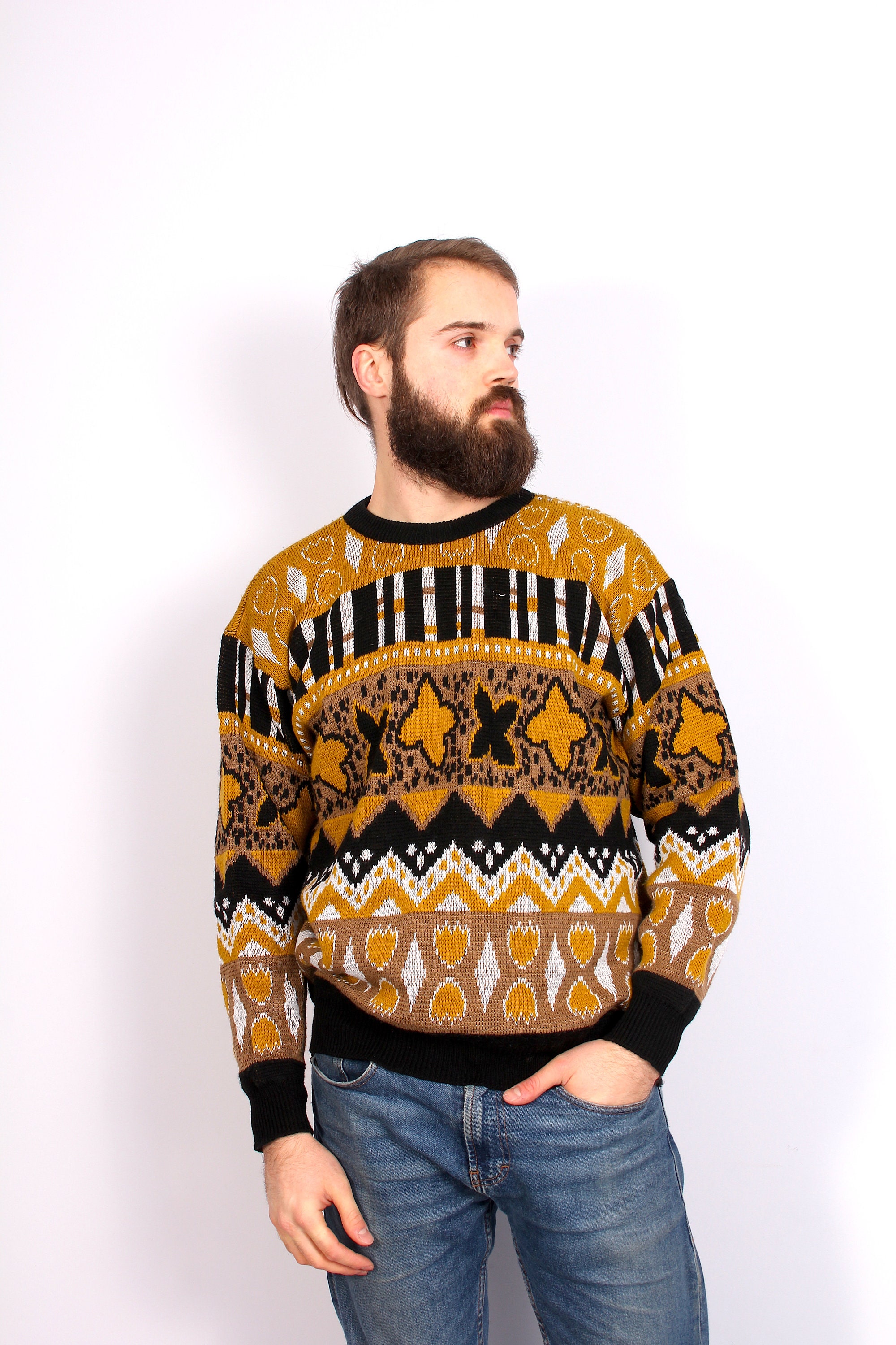 Unisex Knitted Abstract Sweater Hipster Casual Streetwear Pullover M L