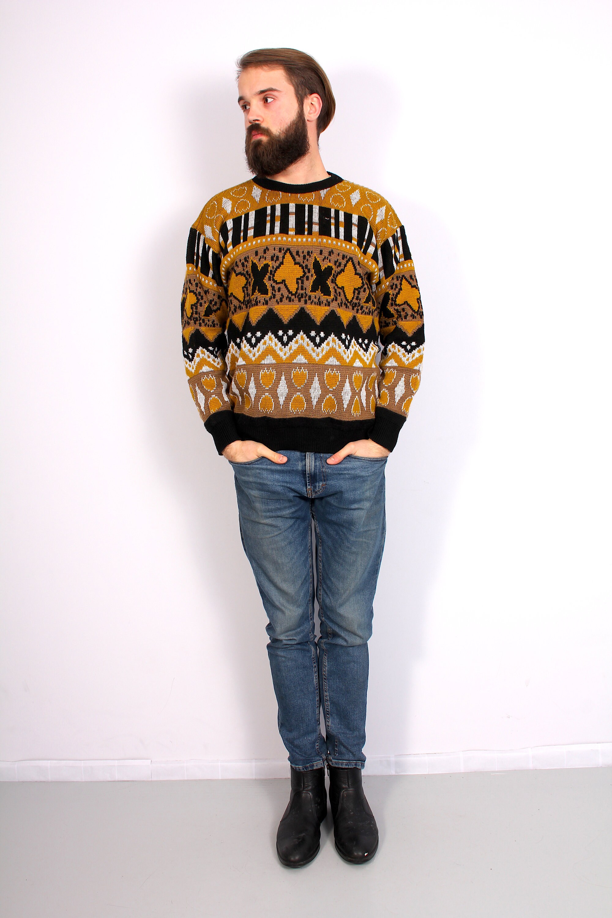 Unisex Knitted Abstract Sweater Hipster Casual Streetwear Pullover M L