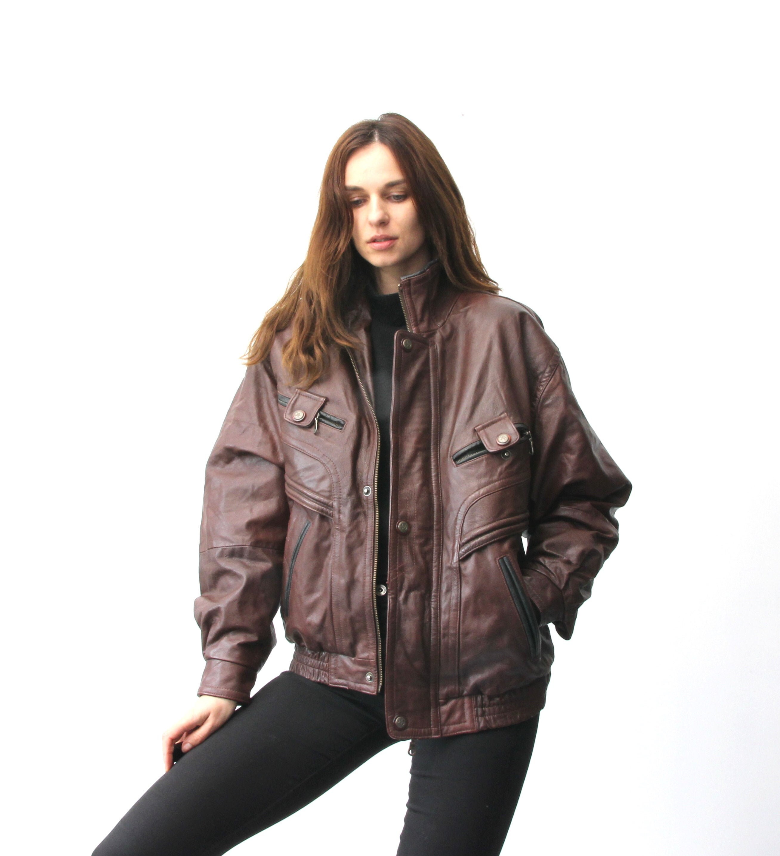 heavy leather bomber jacket