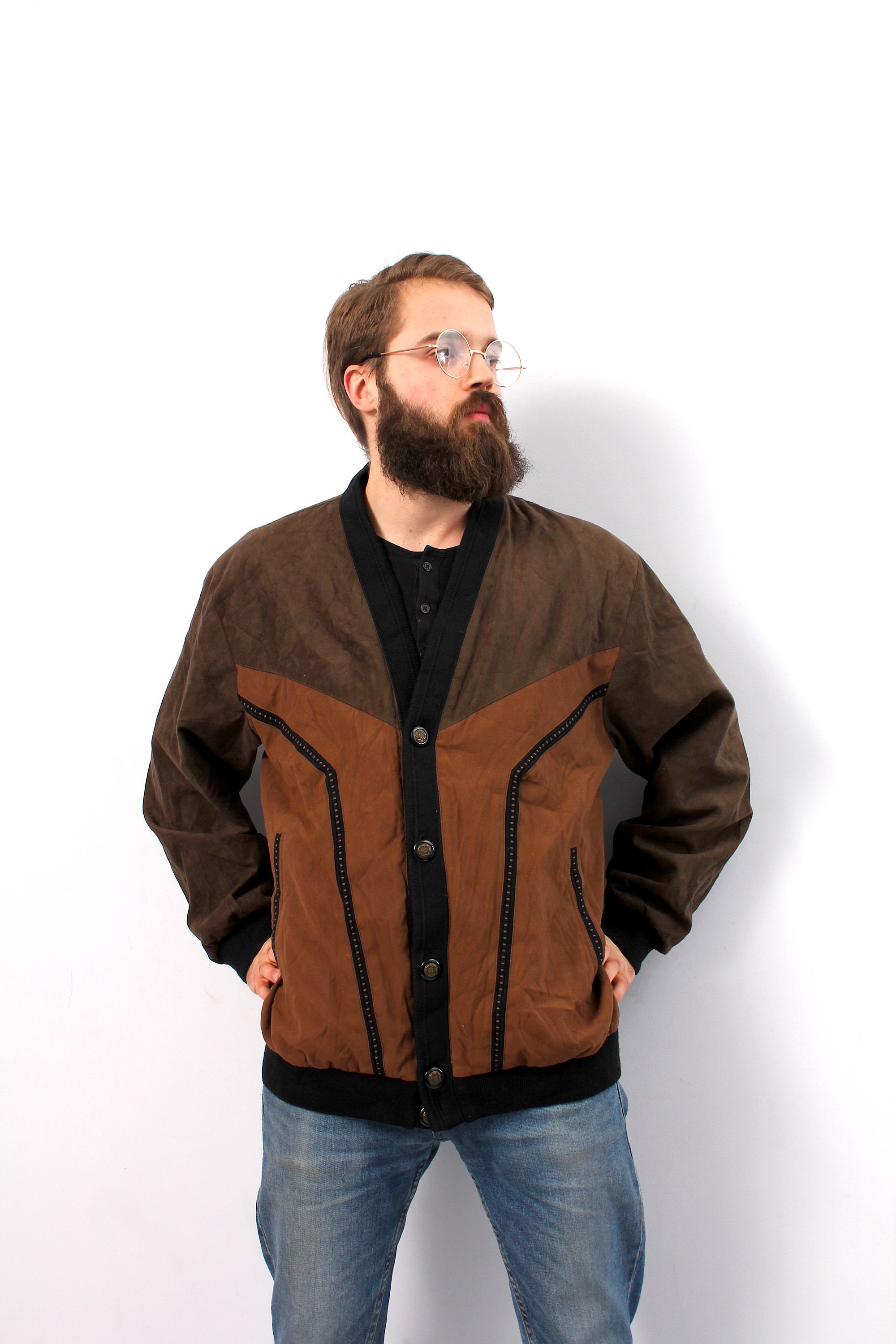 Vintage 80's Dad's Casual Cardigan Boyfriend Hipster Retro Sweater M L