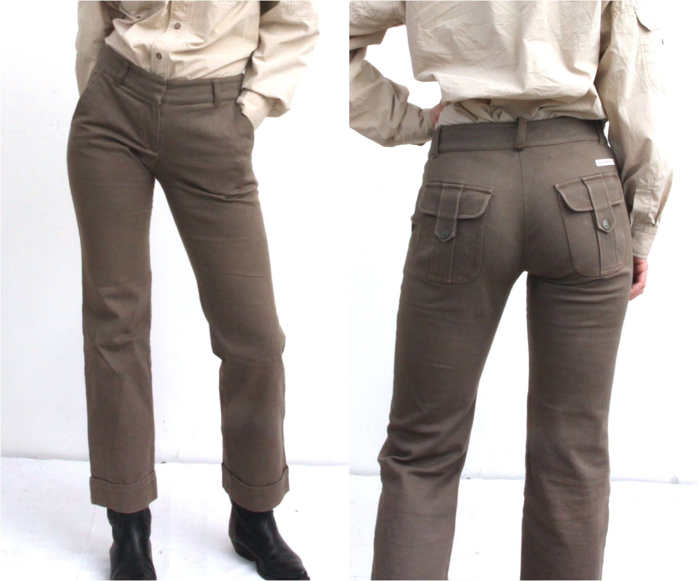 Cargo Pants for Women Ankle Trousers With Flap Back Pockets Etsy