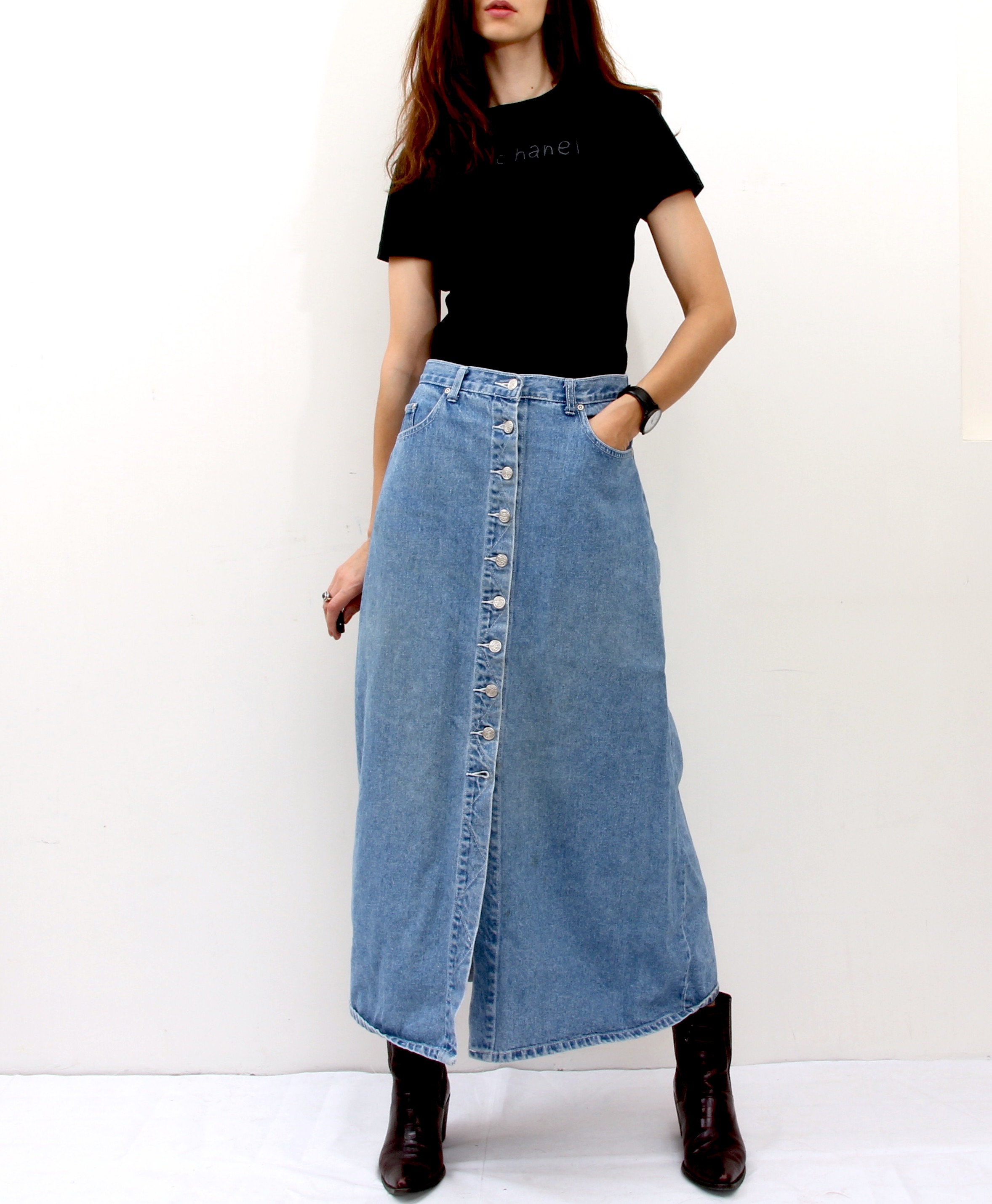 90s maxi skirt button