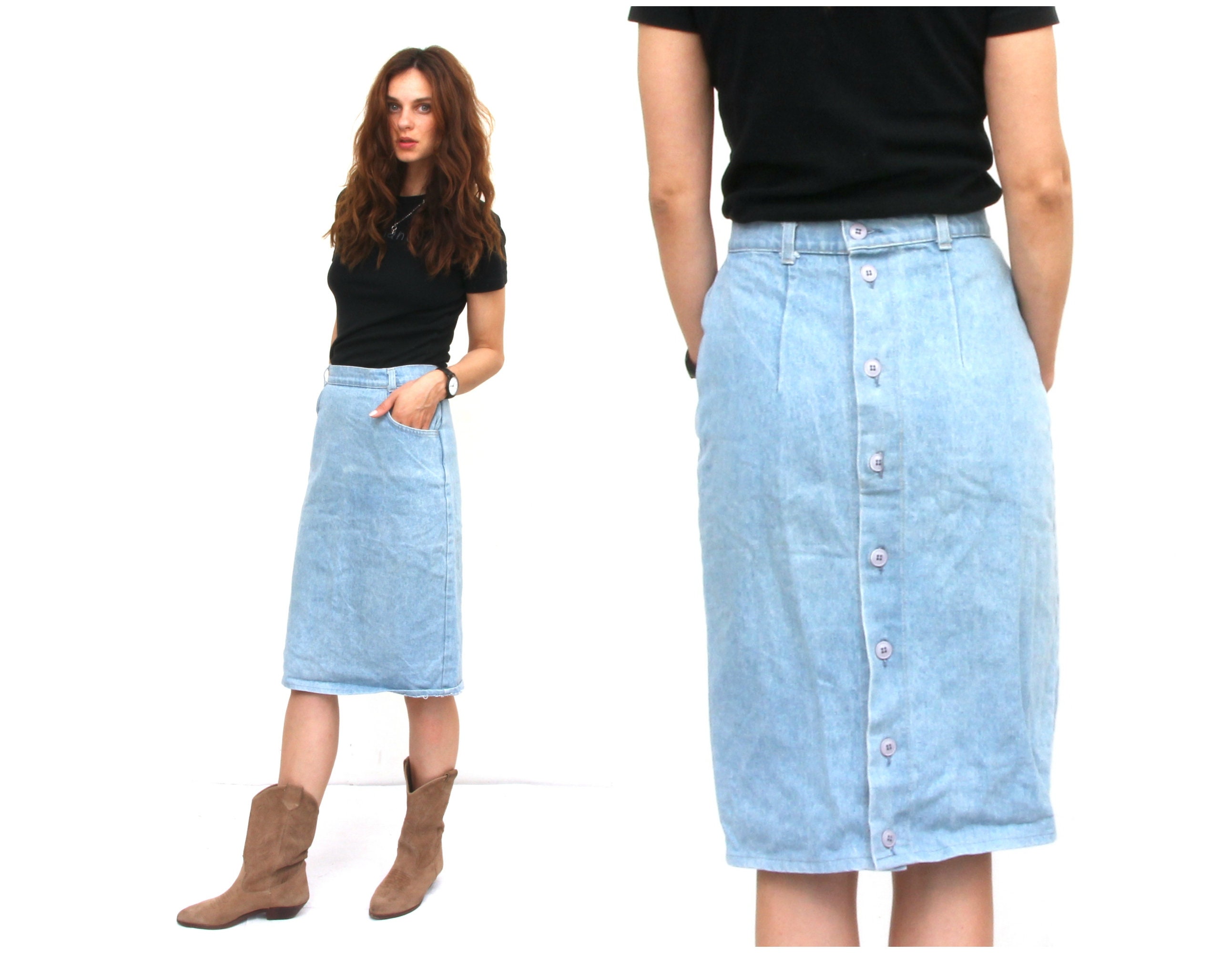 light wash denim skirt