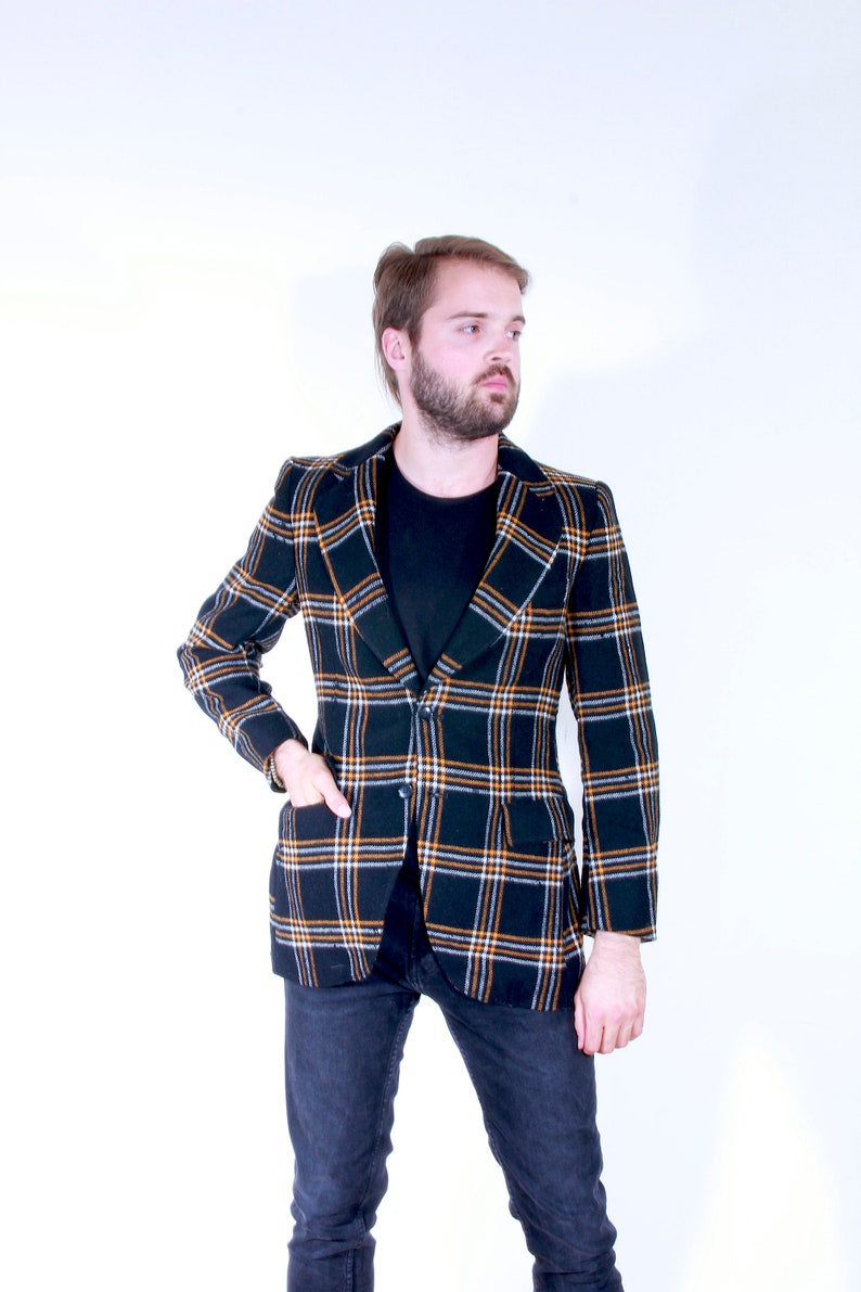 Vintage Evening Cocktail Men Blazer Checkered Formal Party Wedding Jacket XS S