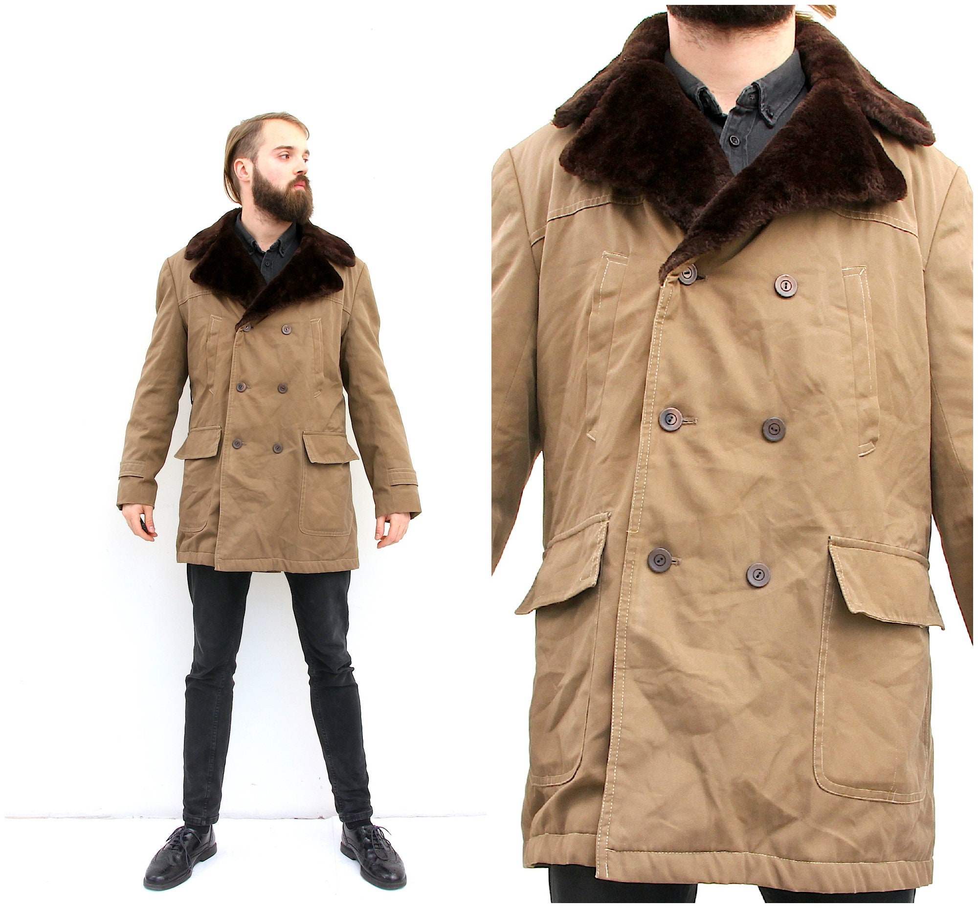 double breasted fur collar coat