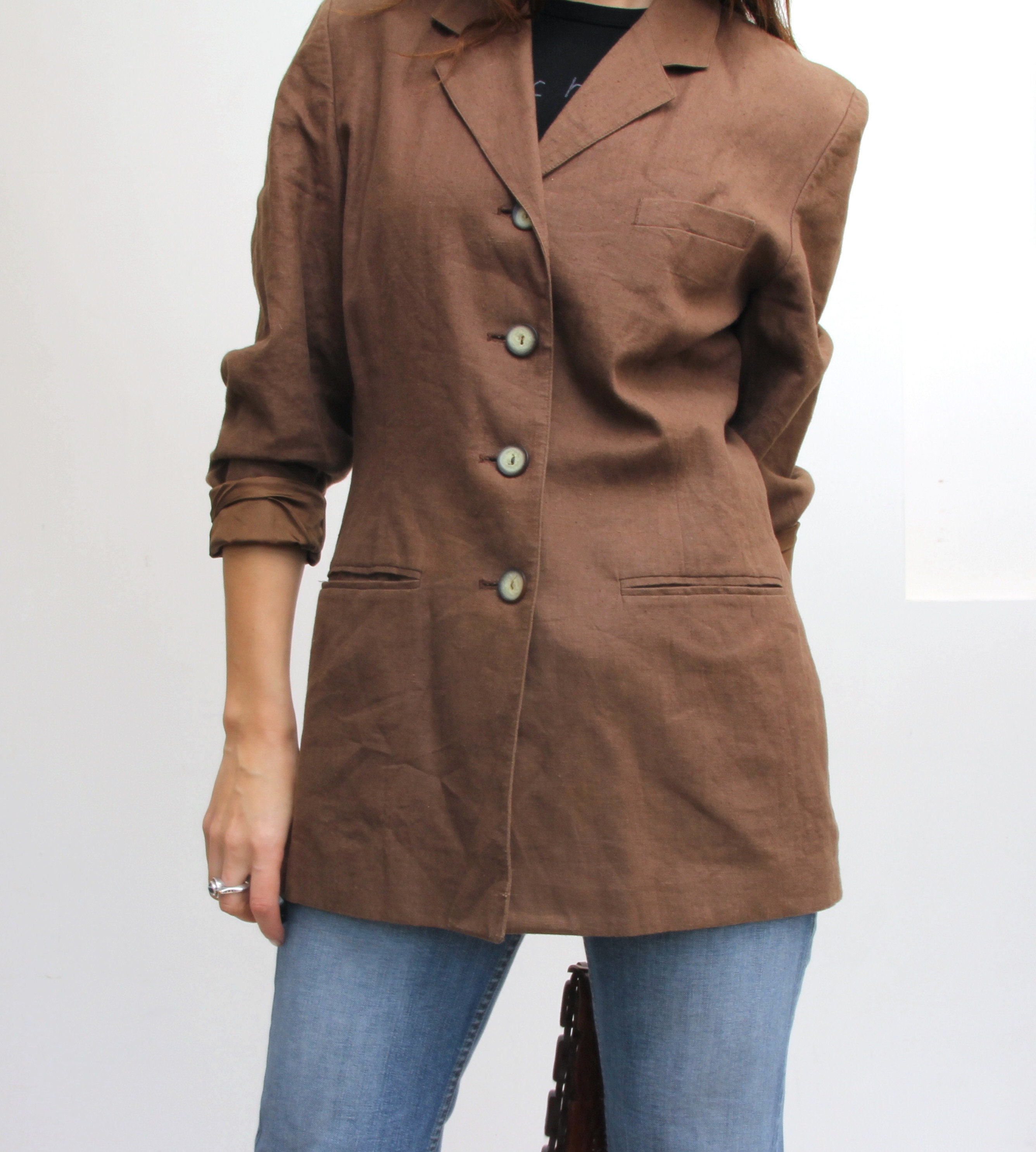 Brown Linen Jacket For Women Vintage Classic Jacket Formal Etsy