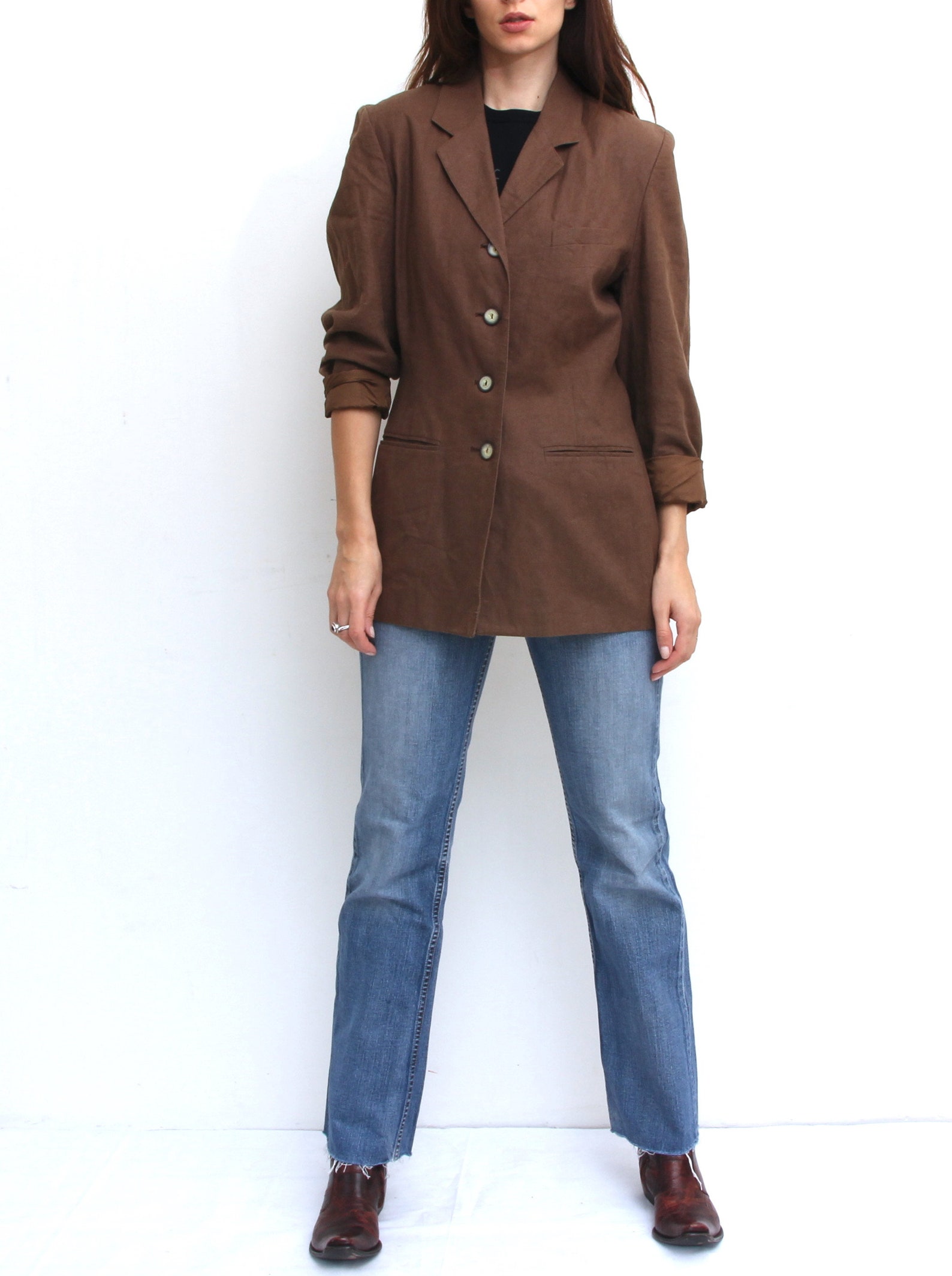 Brown Linen Jacket For Women Vintage Classic Jacket Formal Etsy