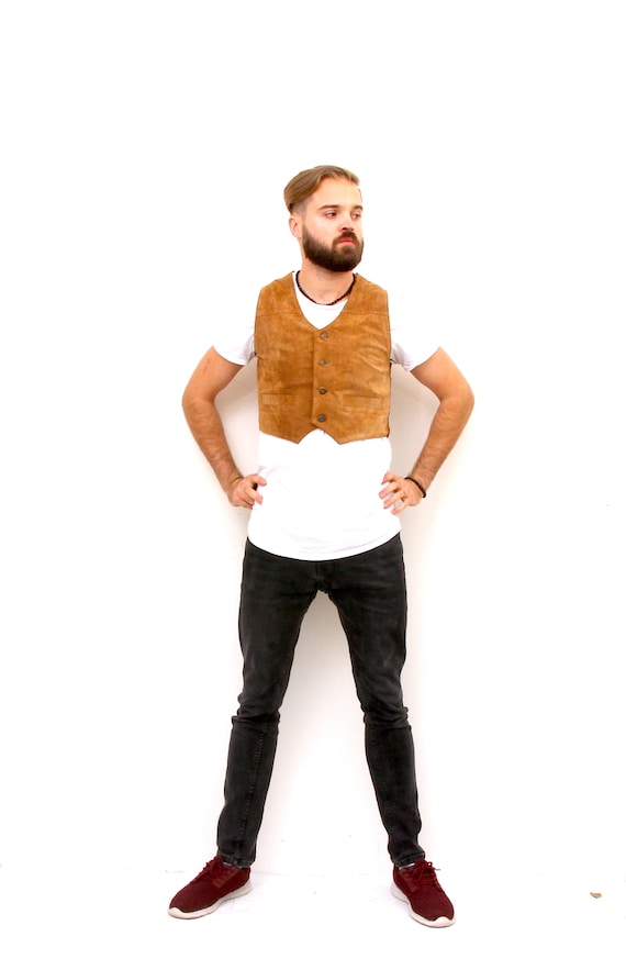 Vintage Unisex Cowgirl Vest Leather Brown Waistcoa