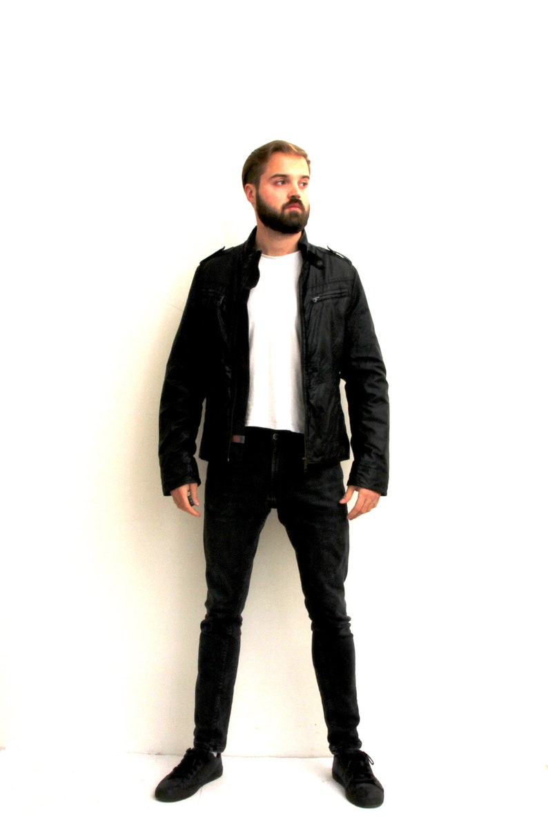 Fitted Biker Jacket Black Jacket Man Minimalist Jacket Spring Jacket M