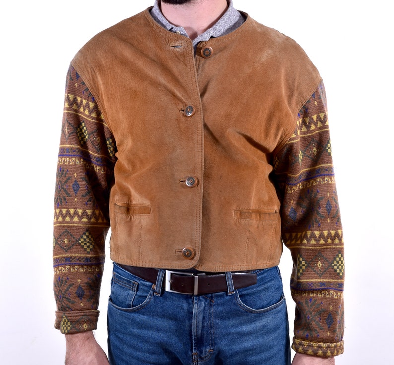 Aztec Navajo Unisex Jacket Suede Leather Short Jacket M