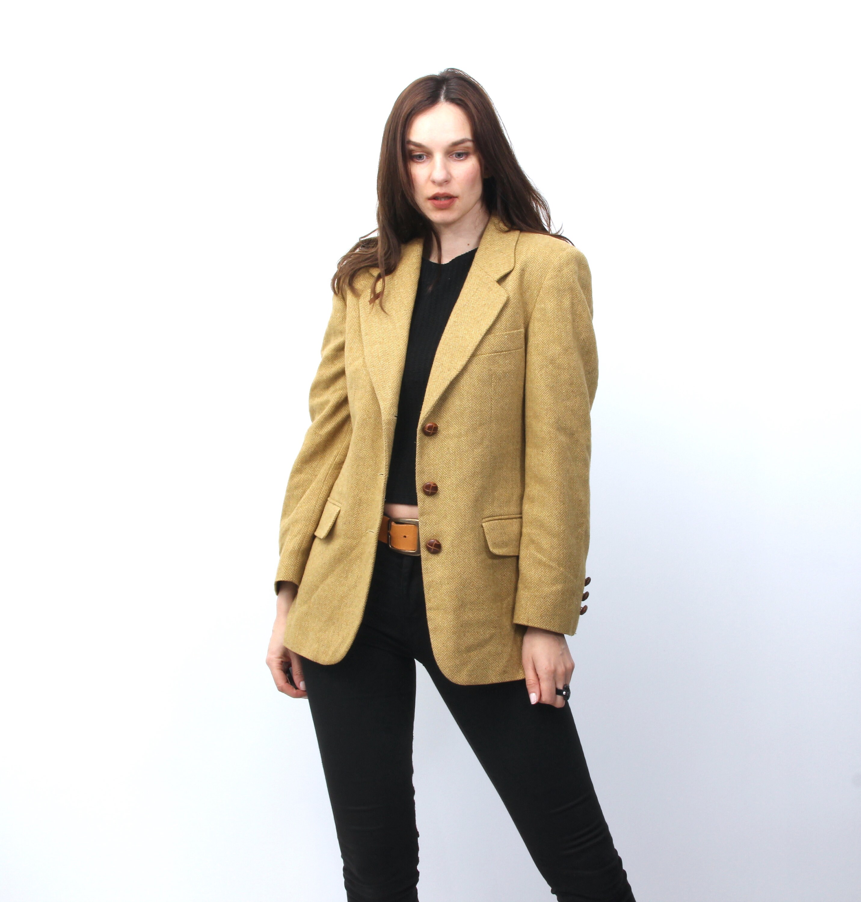 Mustard Wool Jacket Vintage Suit Jacket Tweed Jacket Spring Etsy