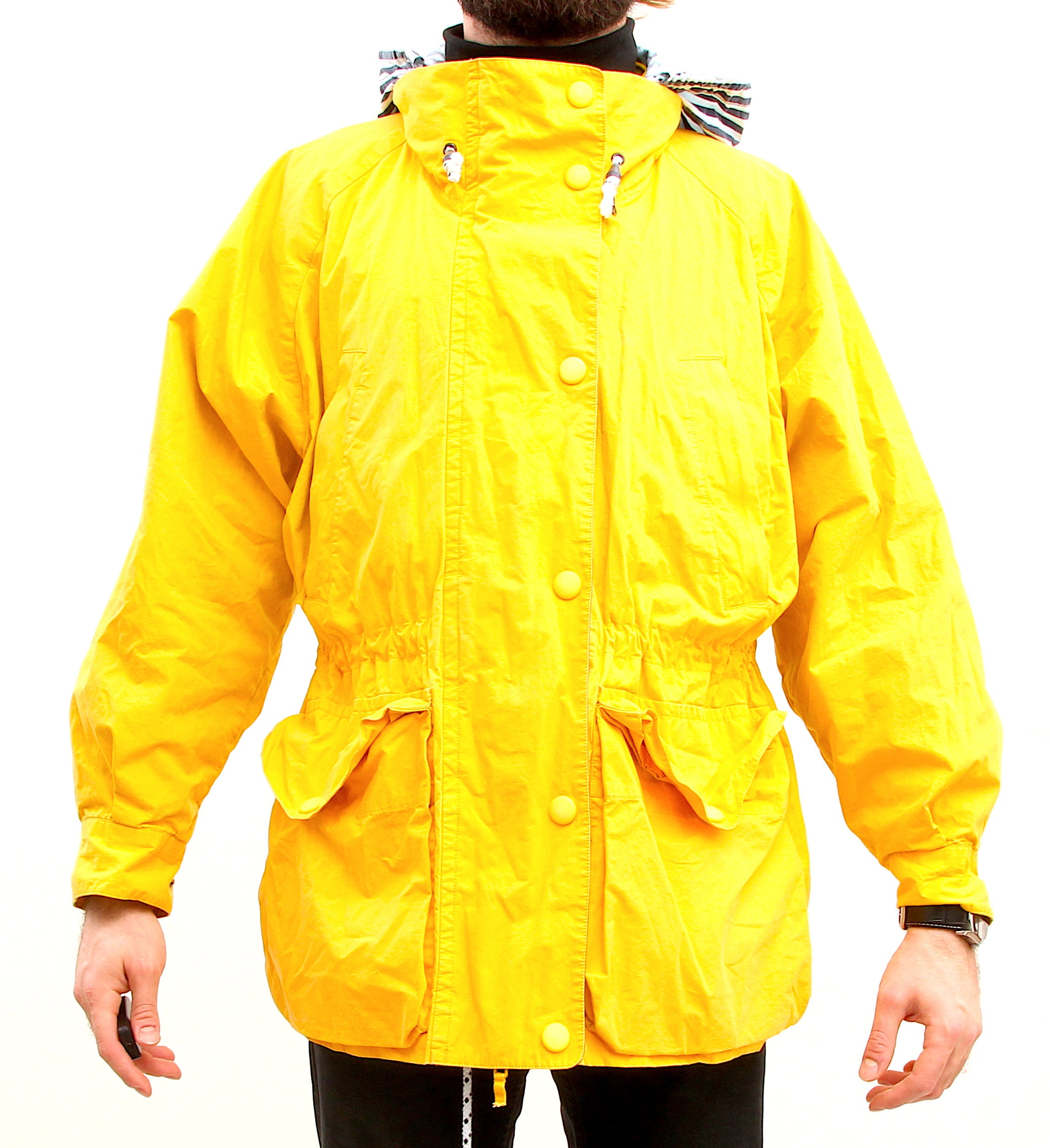 Yellow Parka Men Coat Hooded Fisherman Sport Jacket M L | Etsy