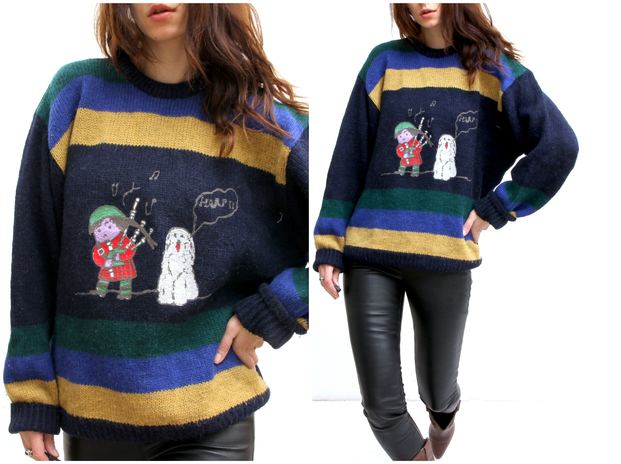 Vintage Italian Funny Pullover Wool Alpaca Ugly Hipster Sweater Dog