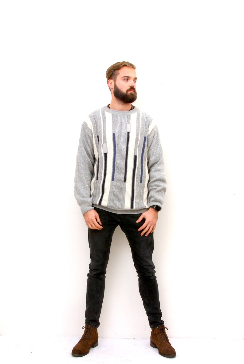 80s Geometric Pullover Men Sweater Pastel colours Sweater Casual Pullover M L