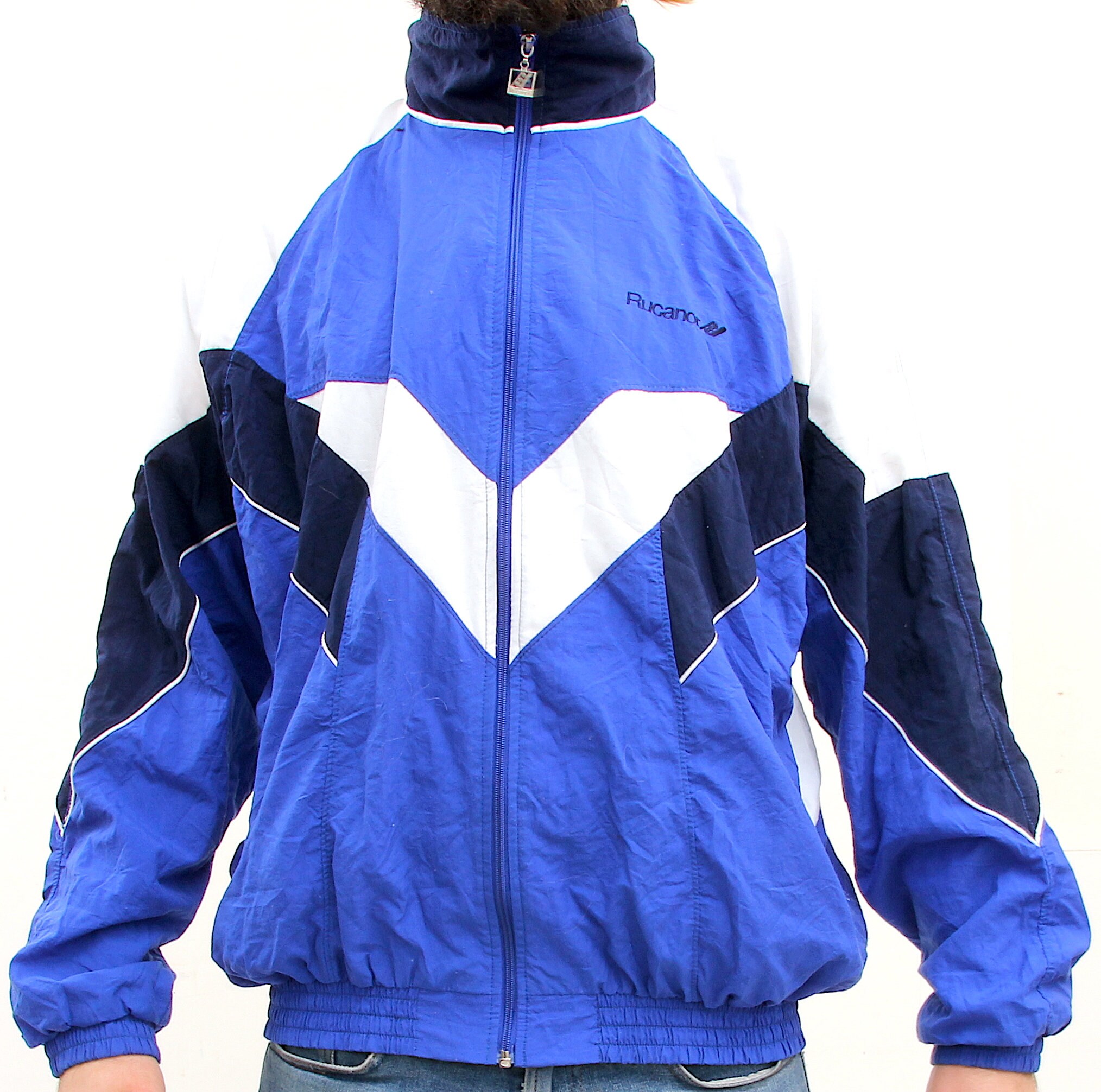 Oversized Unisex Blue Sport Jacket Running Gym Full Zip Jacket L XL