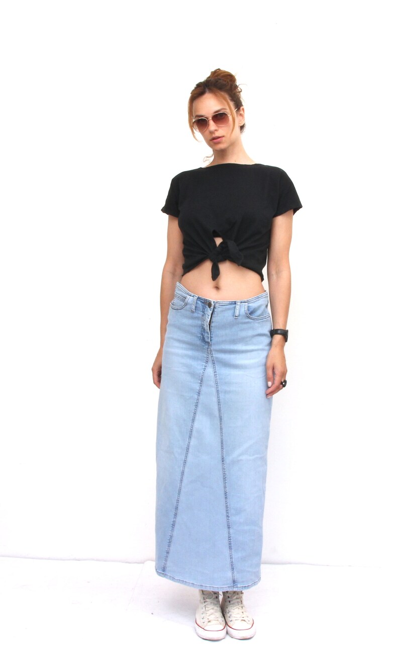 Maxi Light Denim Skirt Straight Grunge Jean Skirt M L Etsy