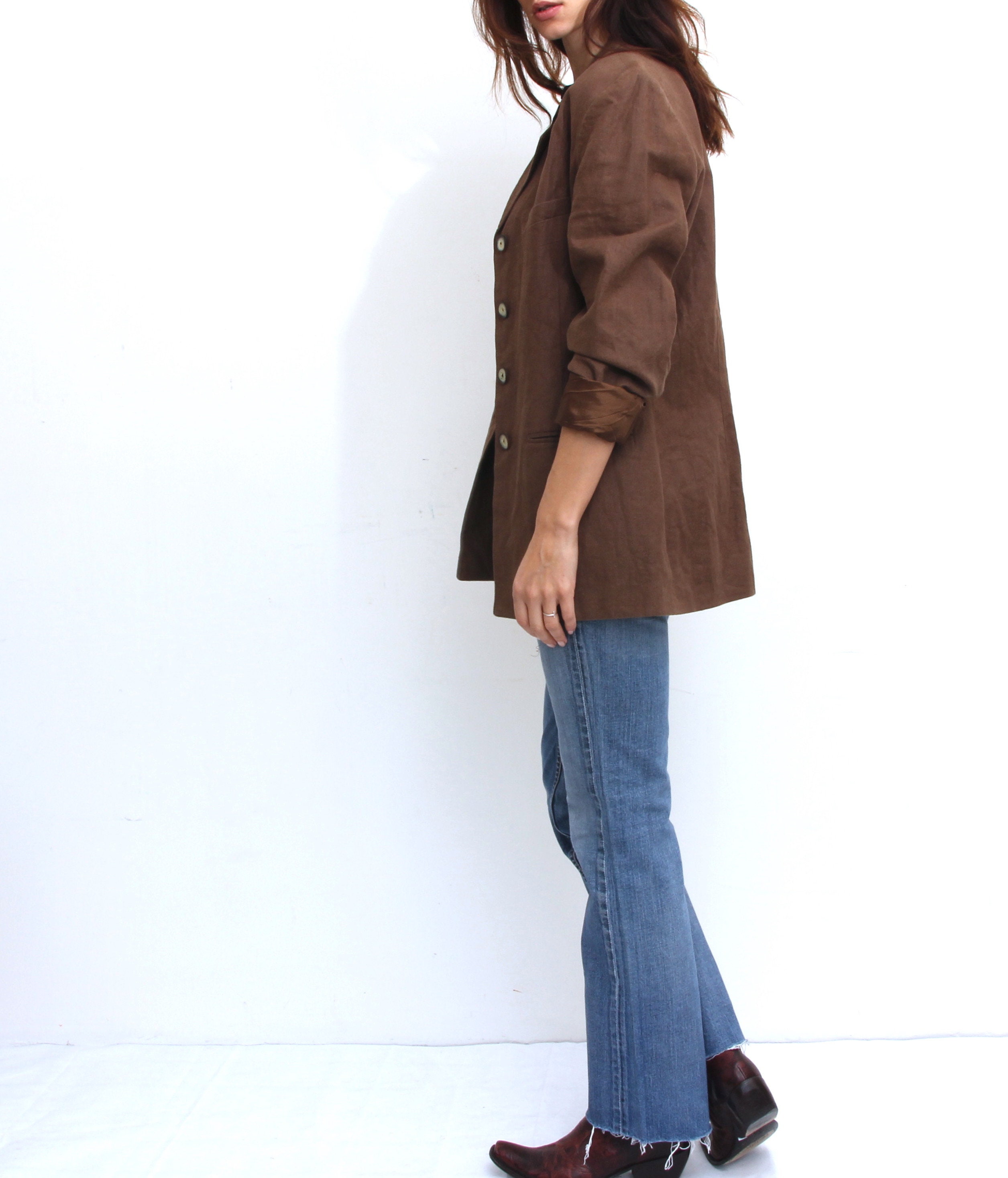 Brown Linen Jacket For Women Vintage Classic Jacket Formal Etsy