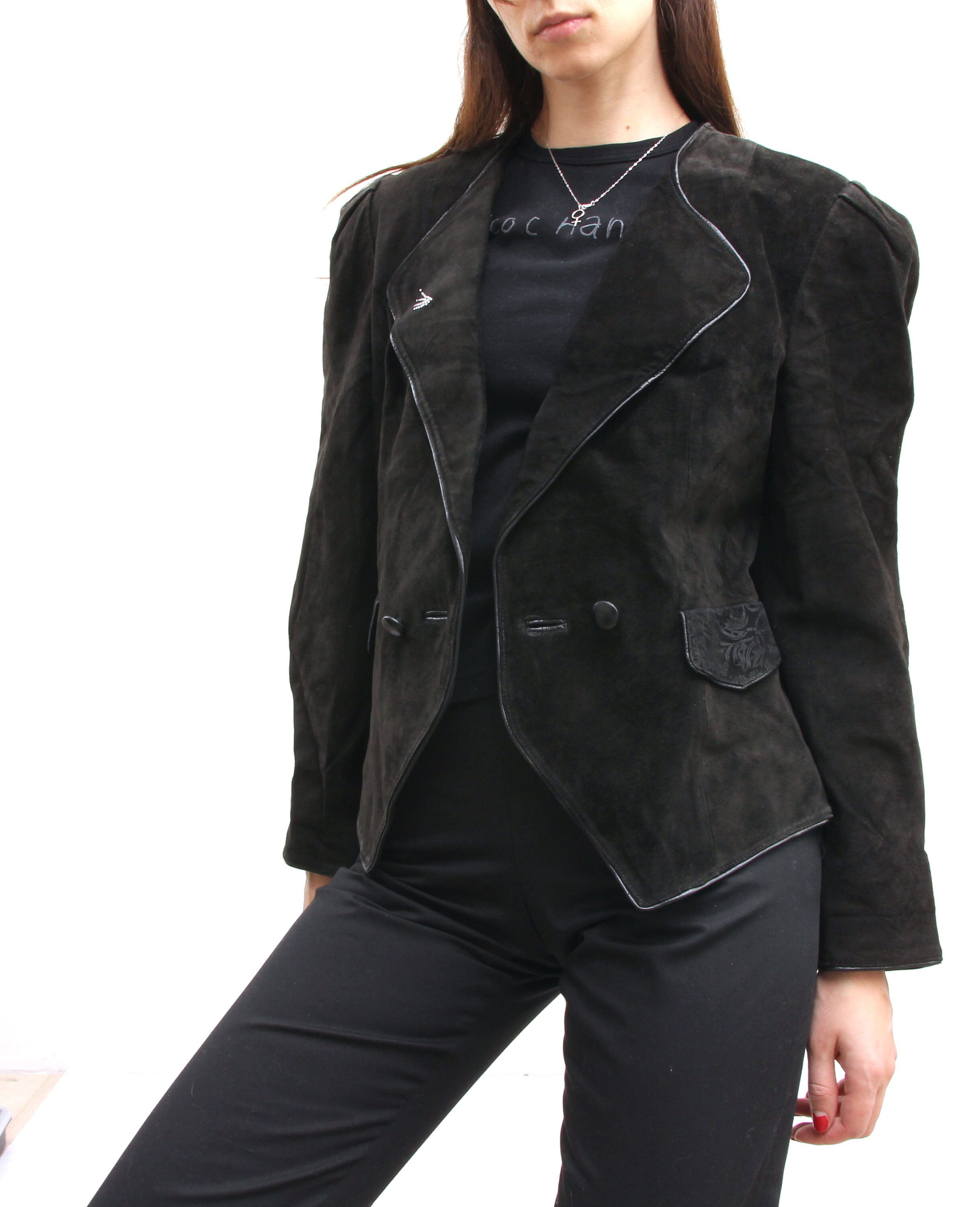 Black Suede Jacket Trachten Women Short Waisted Jacket L Etsy