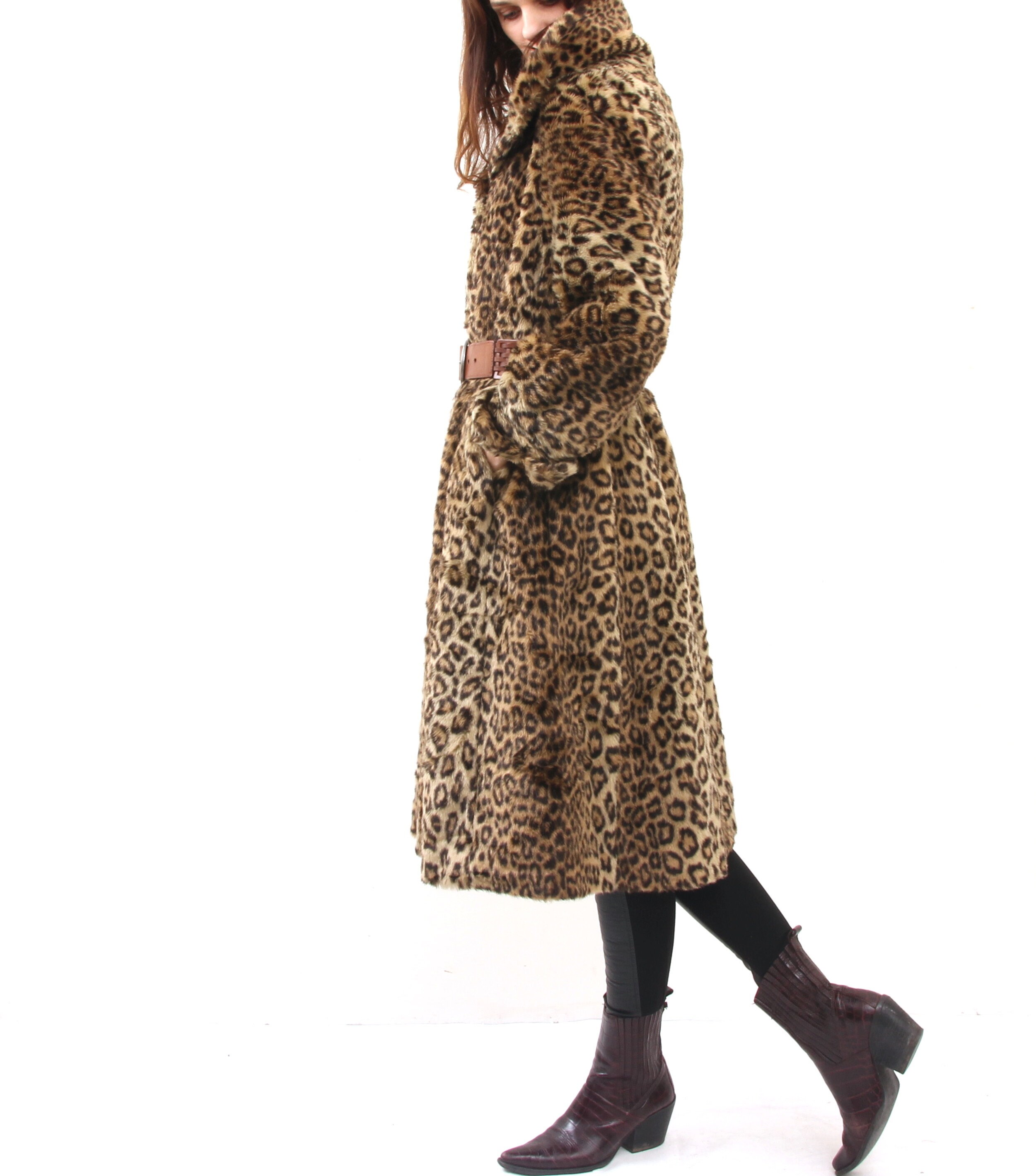 warehouse long leopard coat