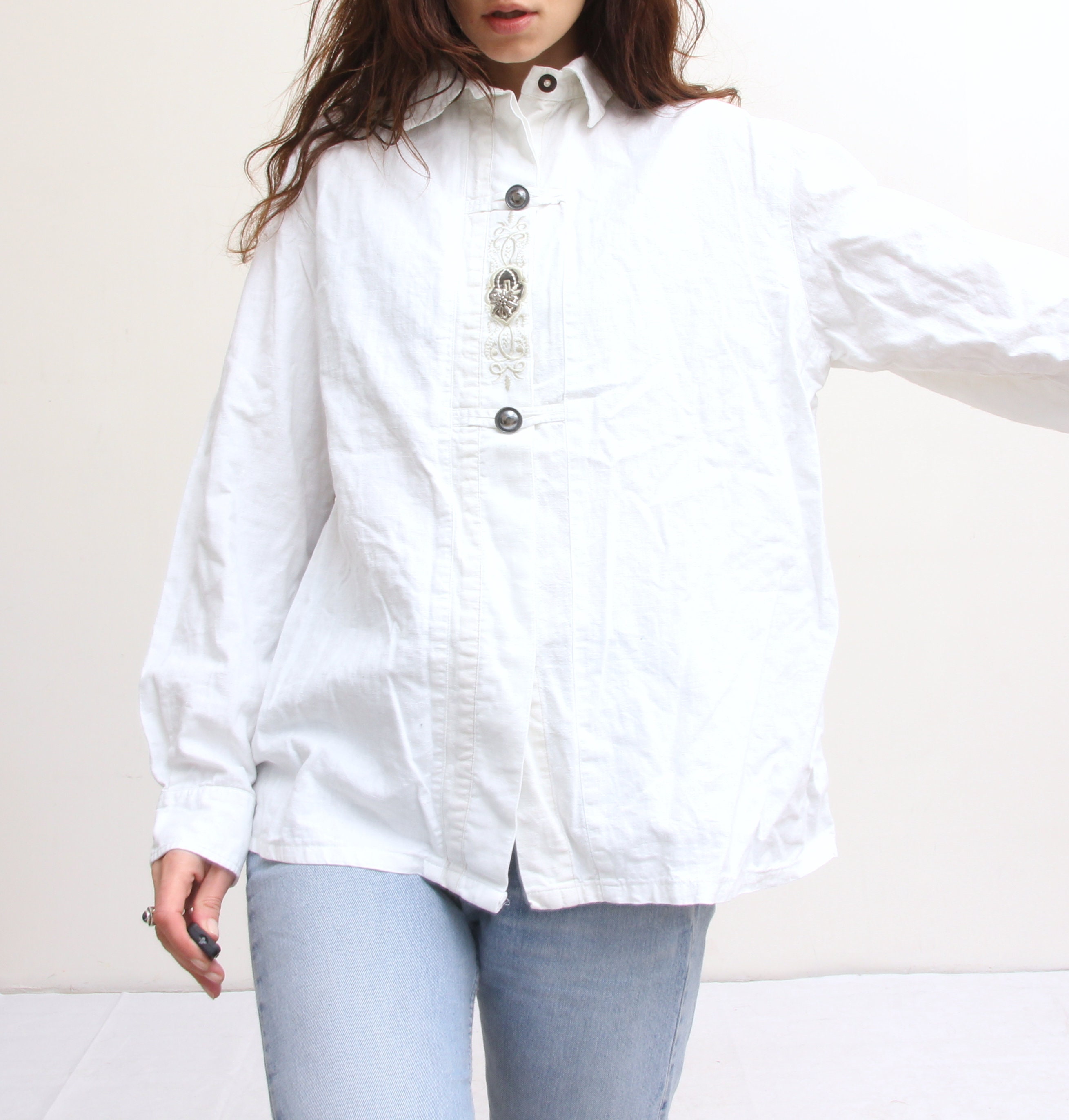 Vintage Peasant White Linen Shirts Pagan Unisex Ranch Oxfords M L