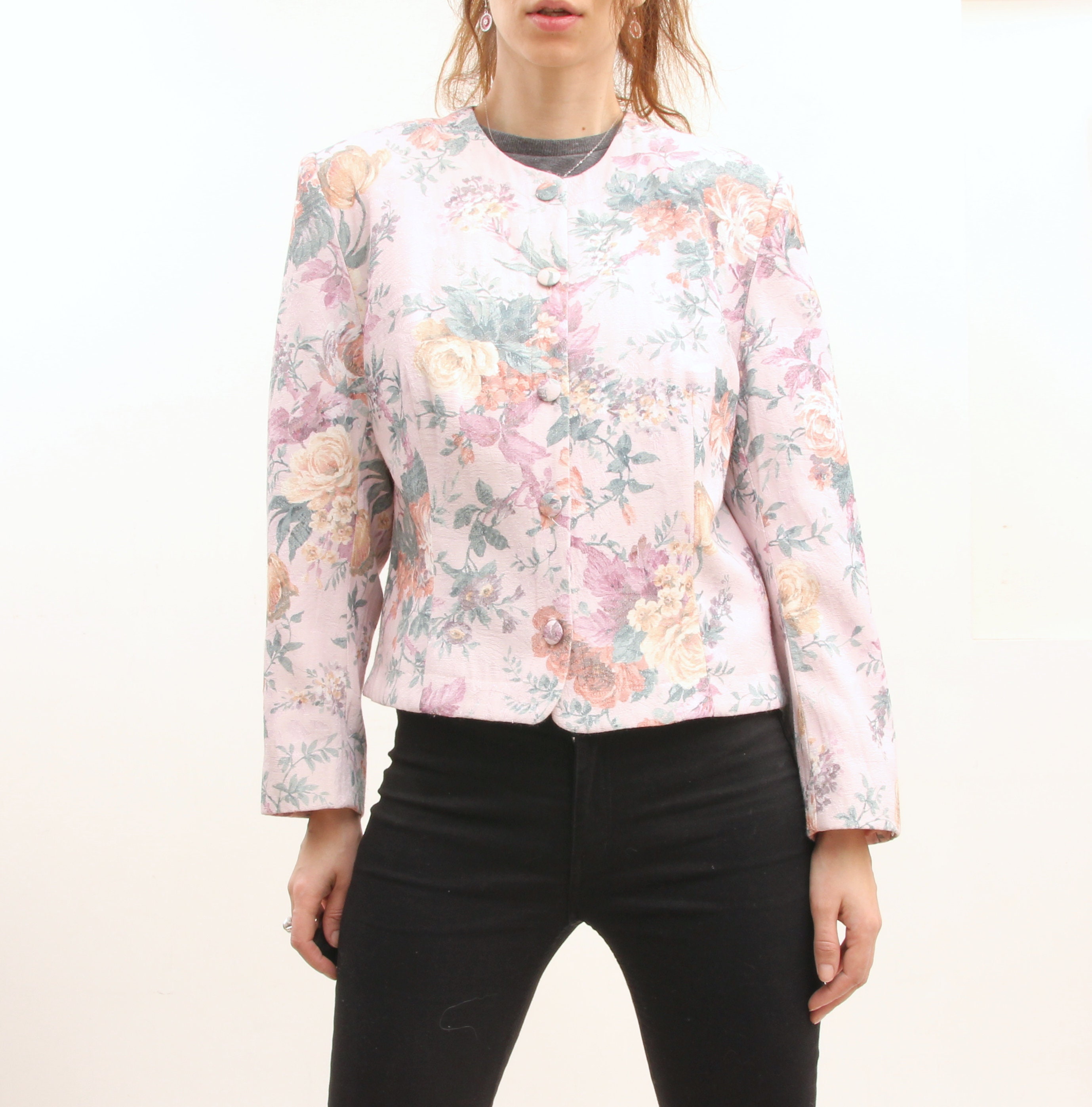 Pastel Colours Floral Jacket O Neck Large Women Jacket Etsy