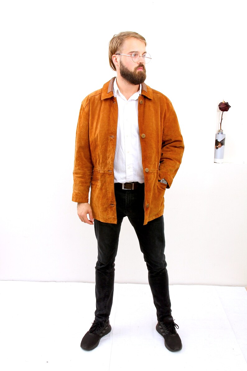 Woman Tan Brown Suede Jacket Button Down Slim Fit Casual Coat M