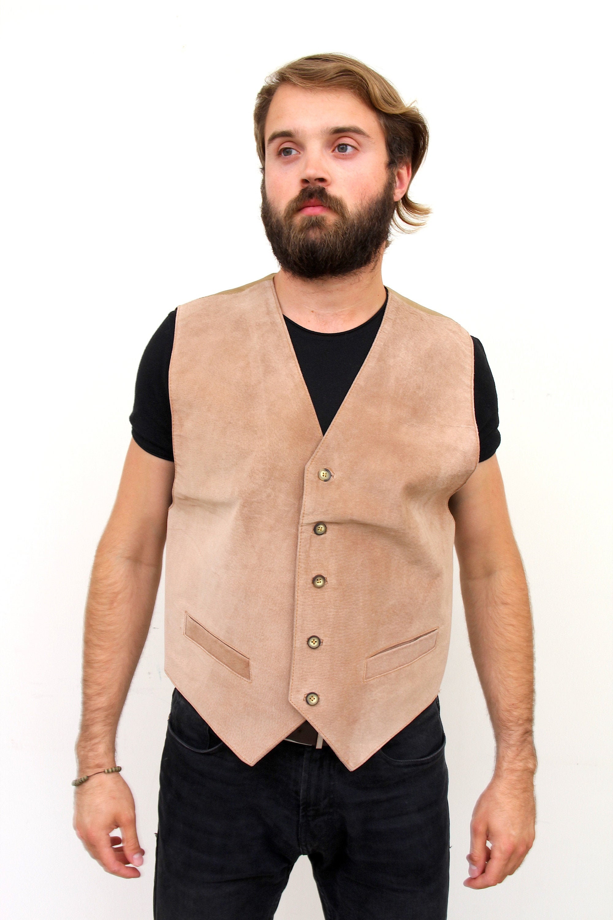 Large Suede Vest beige Man Vest Leather Waistcoat Vintage Vest Etsy