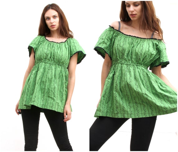 Green Floral Peasant Top Peasant Empire Tunic Shor