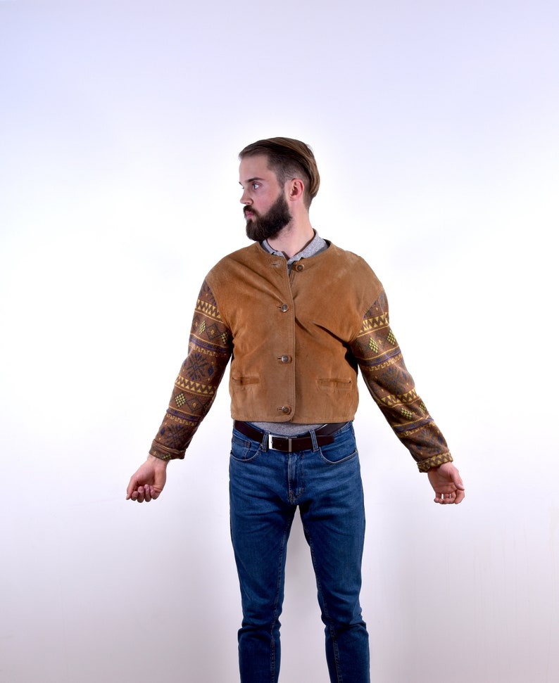 Aztec Navajo Unisex Jacket Suede Leather Short Jacket M