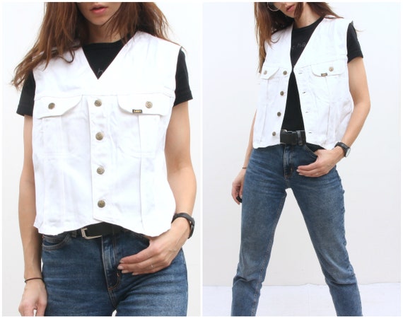 white jean vest