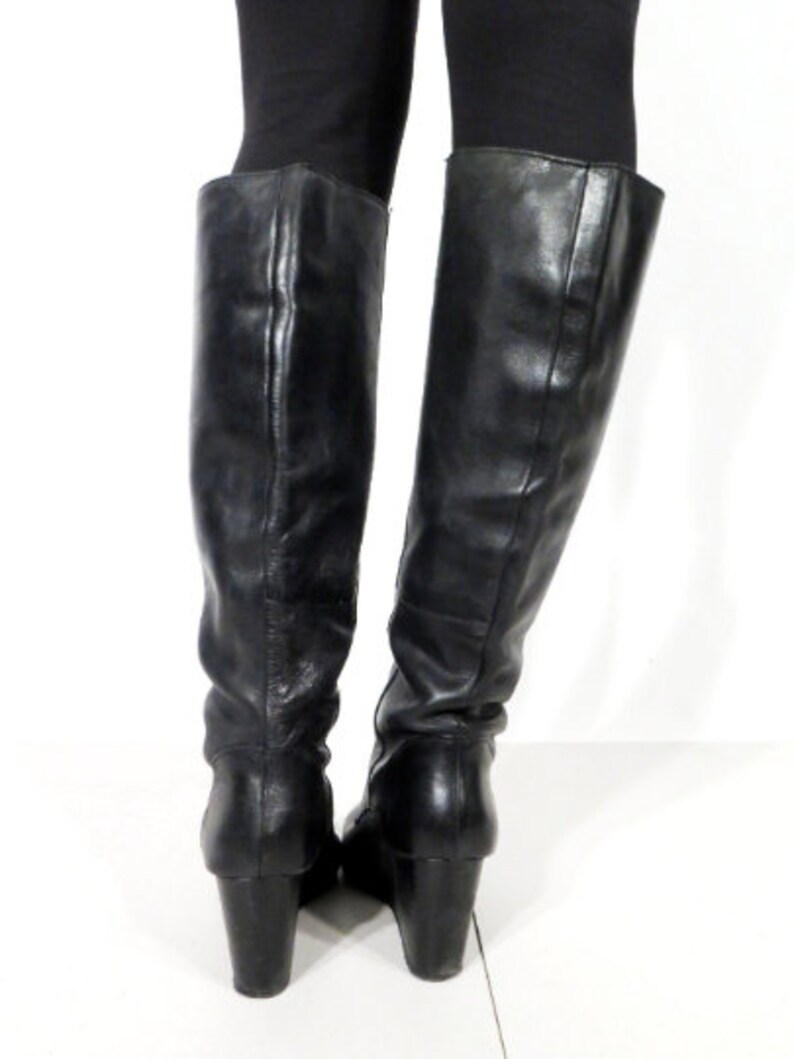 Leather Tall Platform Boots Black Goth Boots Knee Length High | Etsy