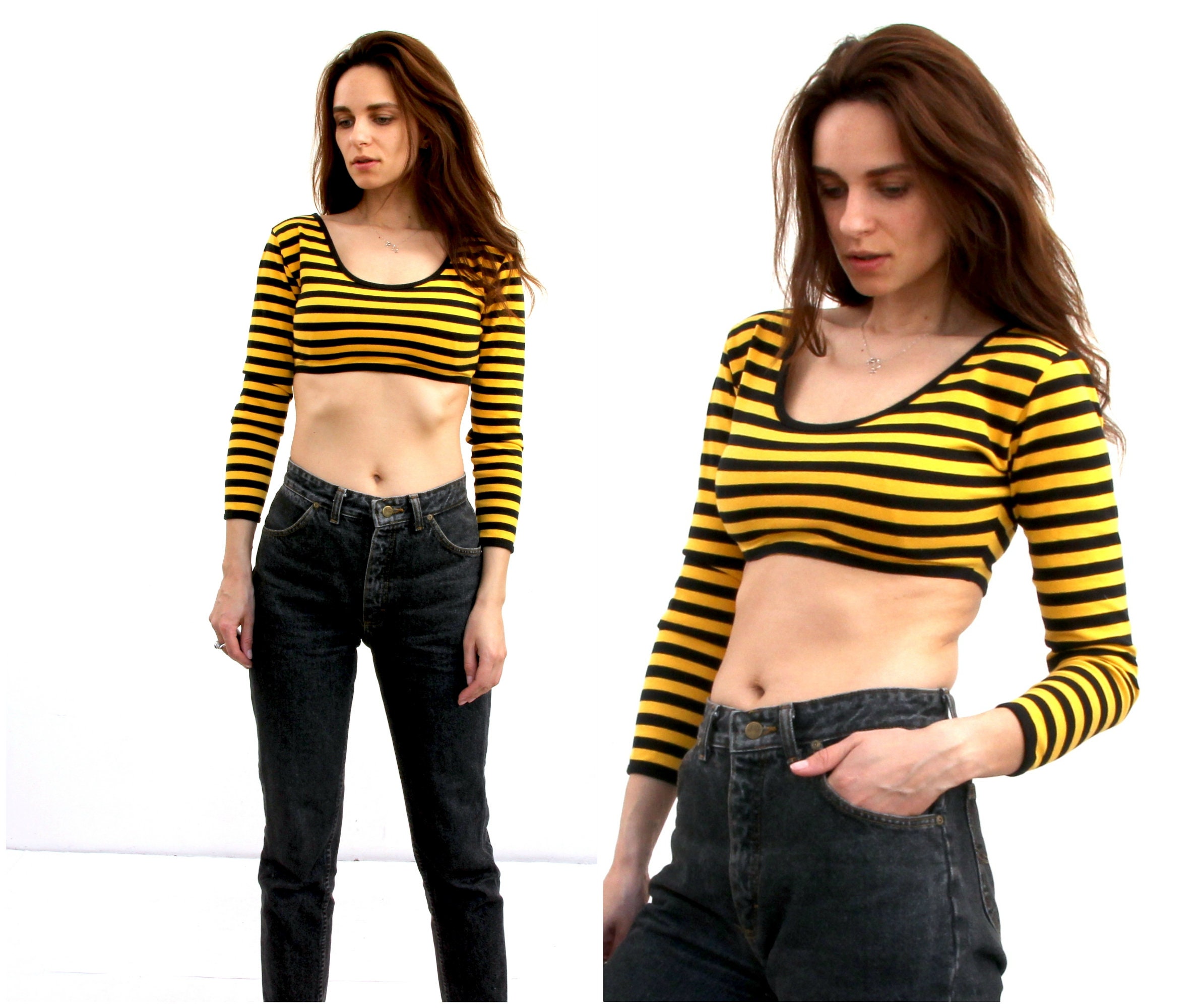 black and yellow crop top