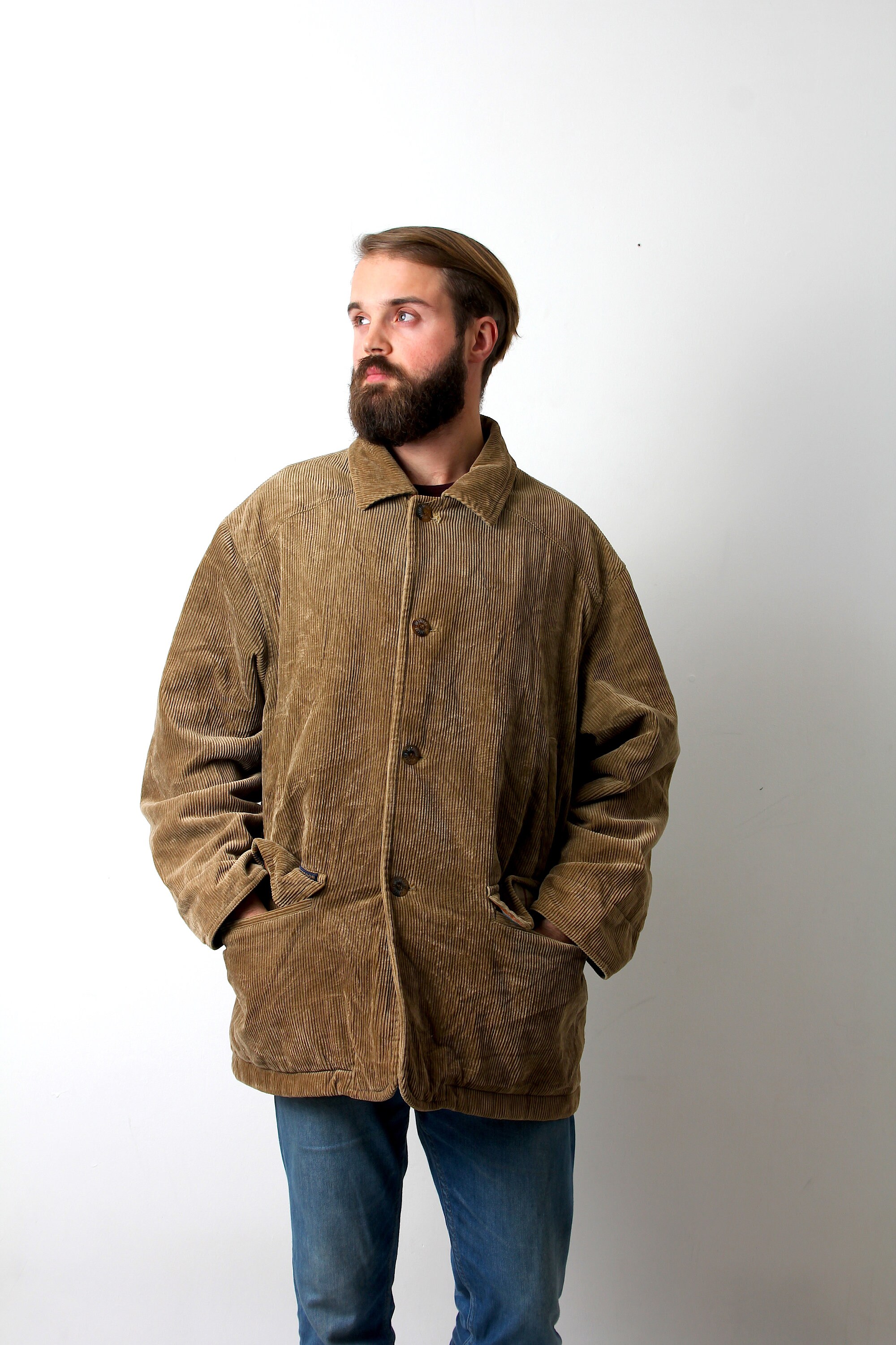 Unisex Corduroy Jacket Oversized Short Corduroy Coat L XL
