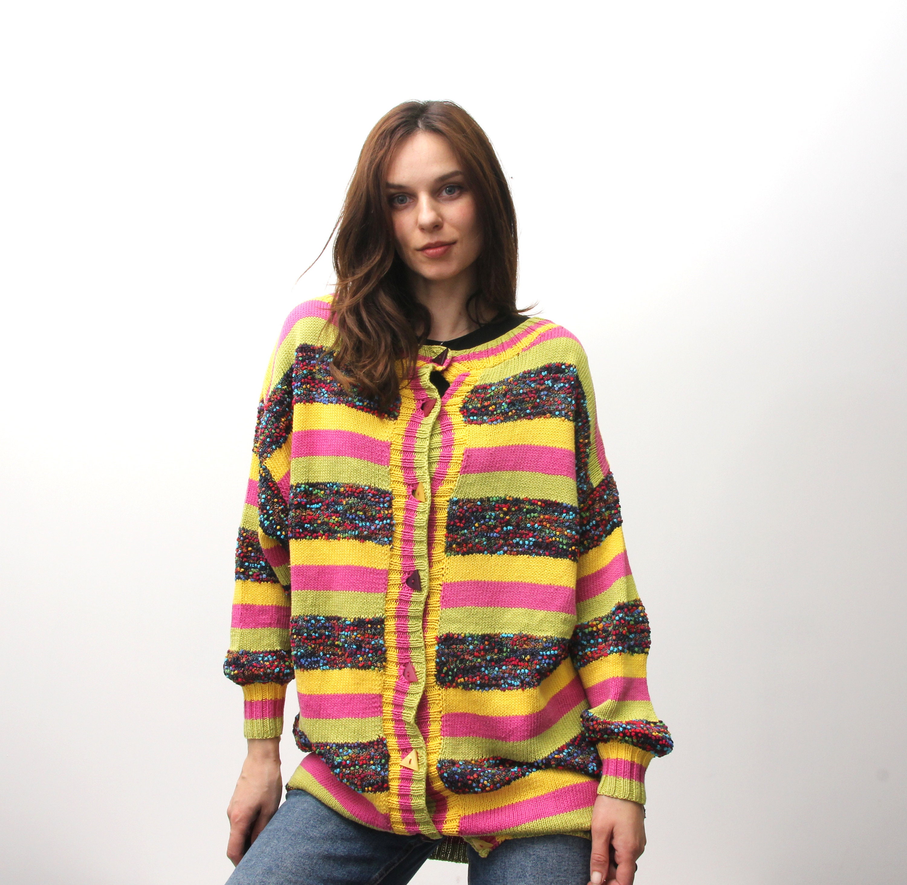 brightly coloured cardigans
