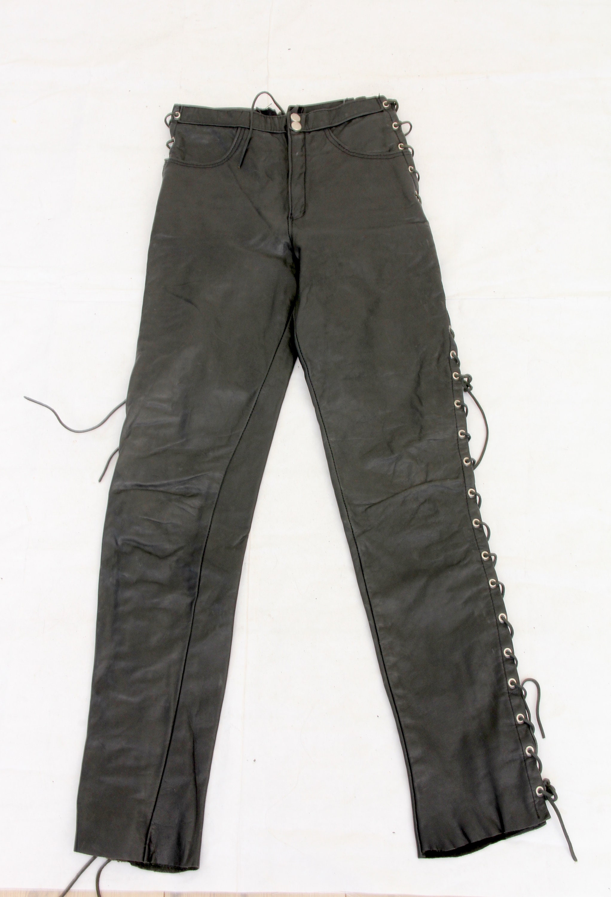 lace up leather biker jeans