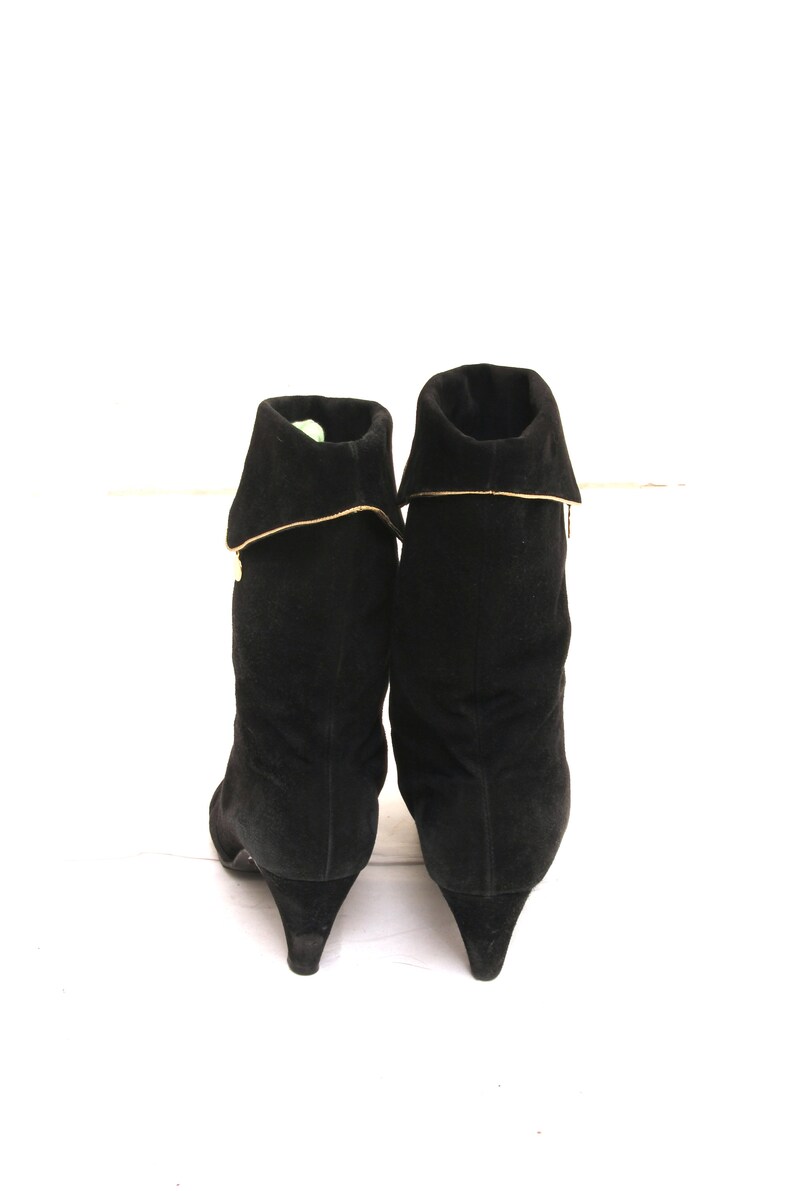 80s Slouch Booties Black Suede Heeled Boots Rocker New Romantic Heels Shoes EU39 UK6 US8/'5