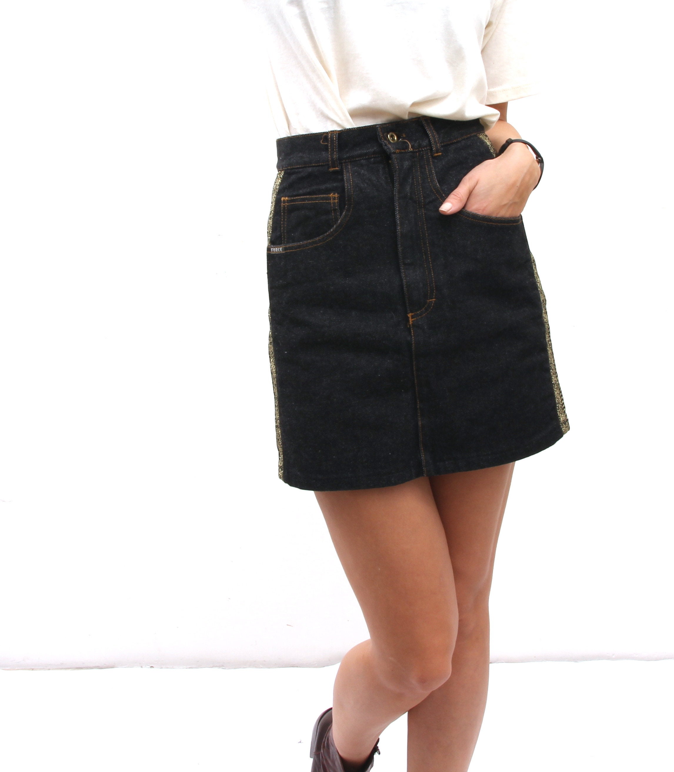 gold jean skirt