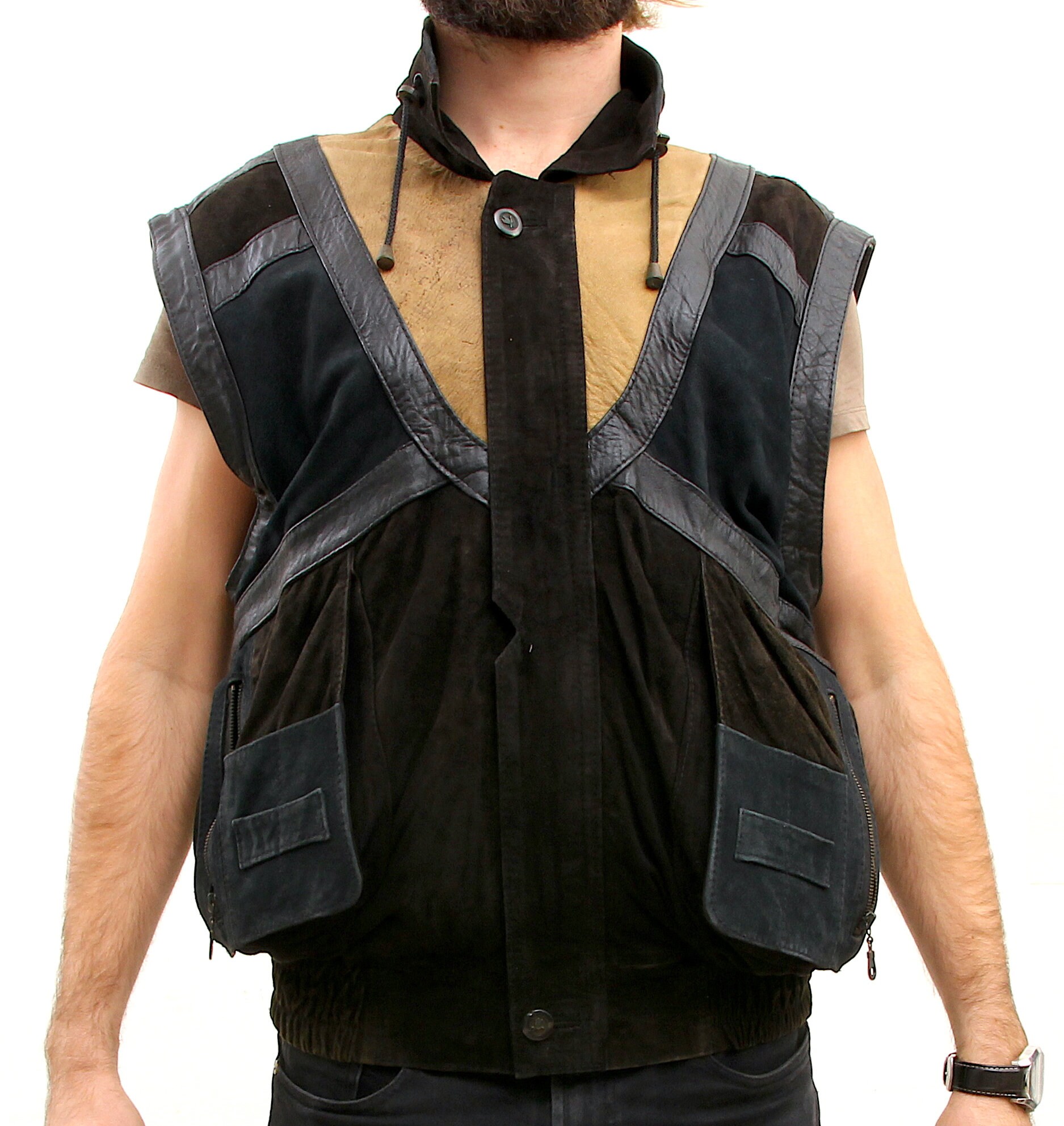 patchwork leather vest