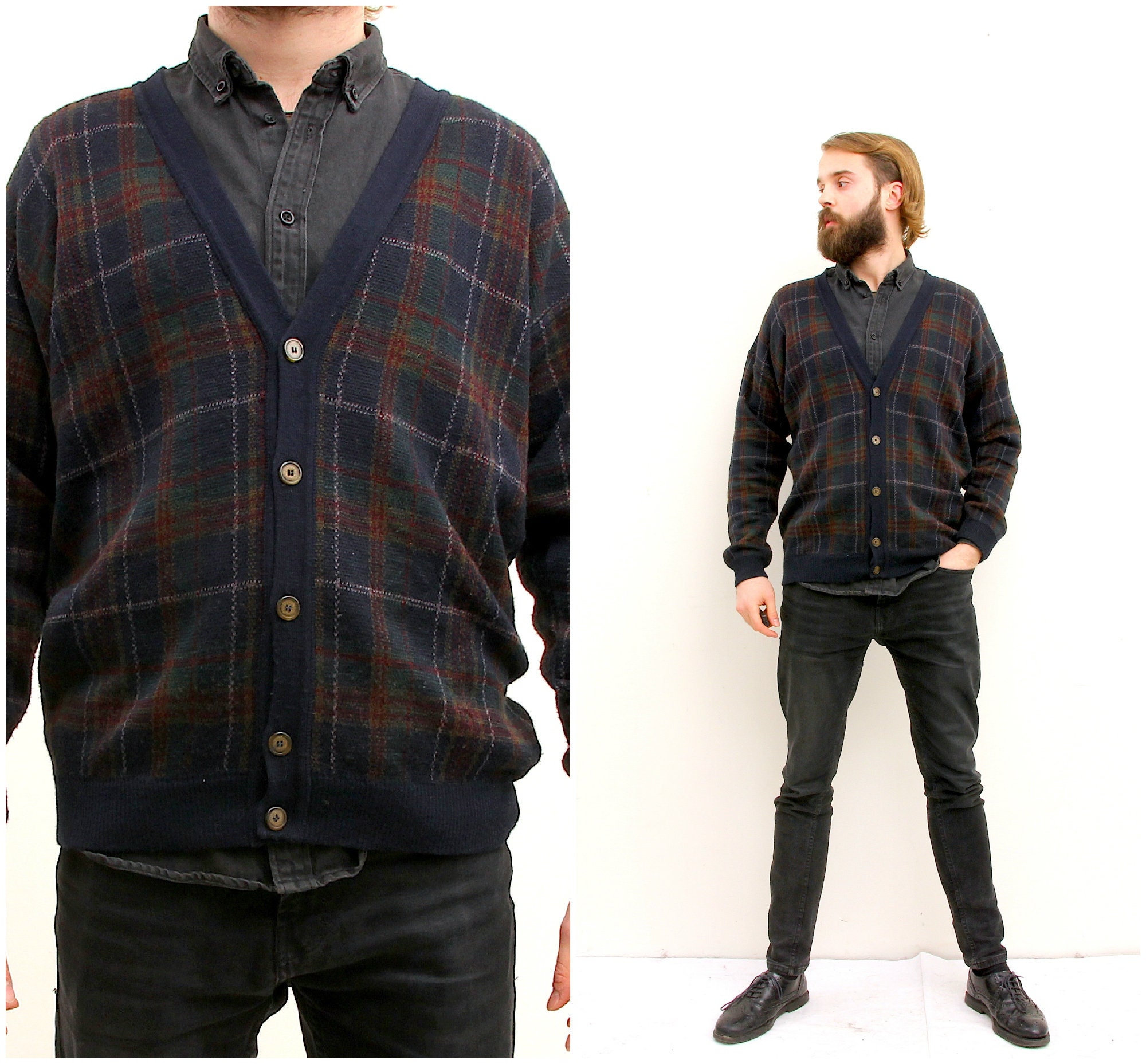 checkered cardigan mens