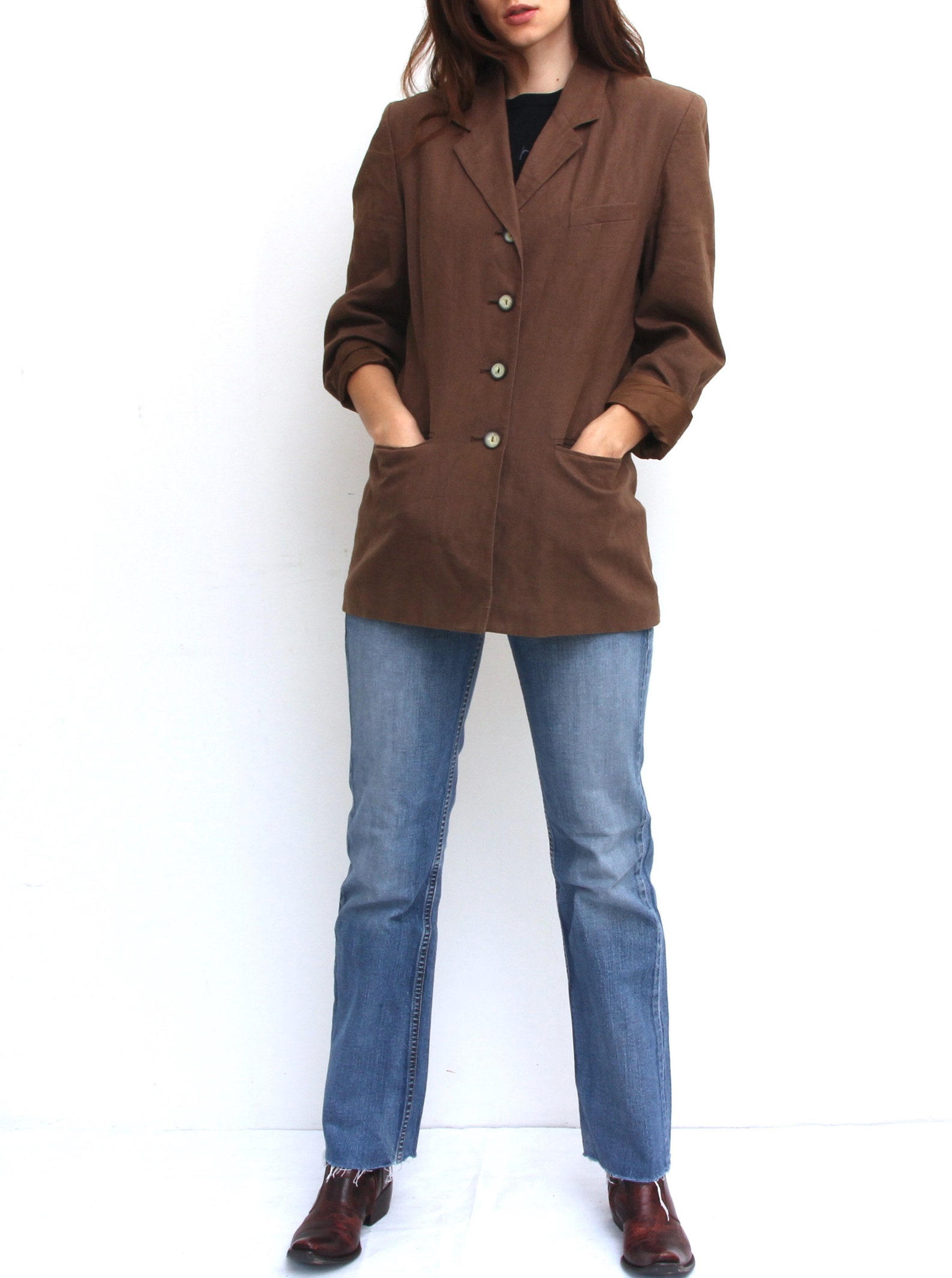 Brown Linen Jacket For Women Vintage Classic Jacket Formal Etsy