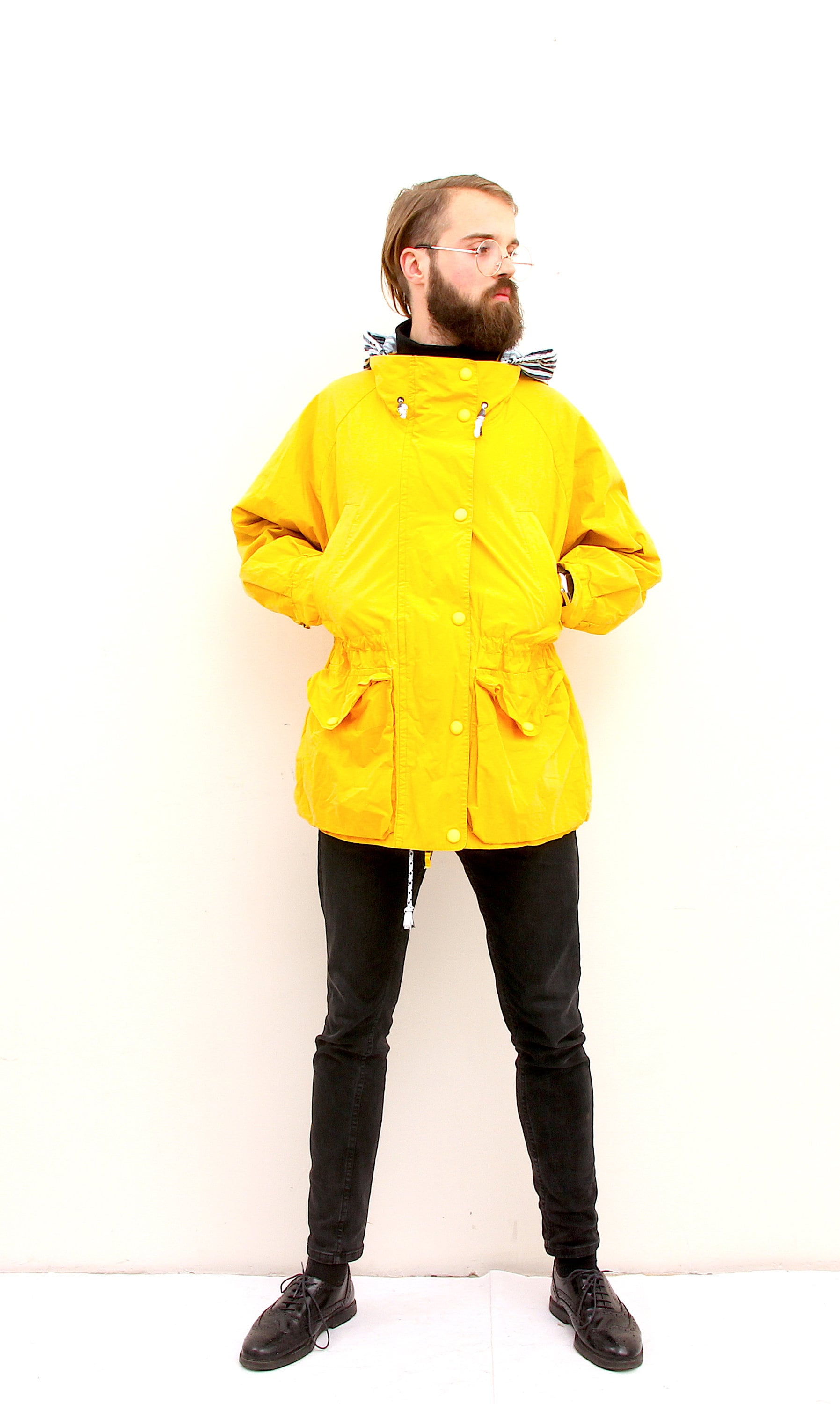Yellow Parka Men Coat Hooded Fisherman Sport Jacket M L Etsy