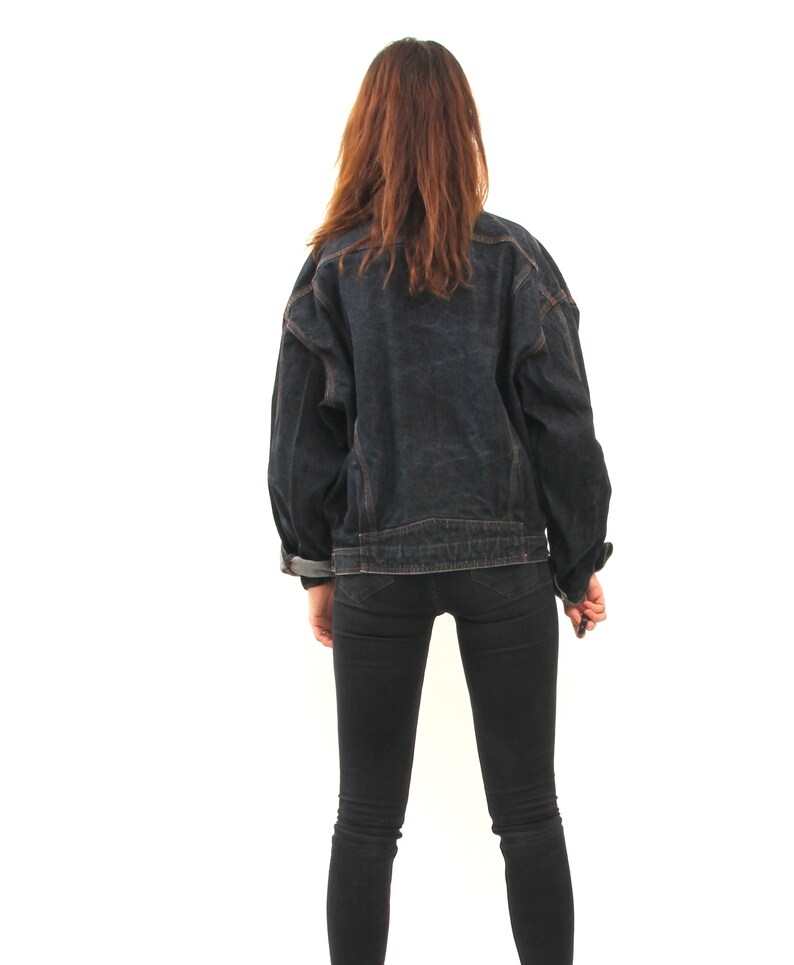 Vintage Black Oversized Jean Jacket Western Embroidered Jacket Etsy