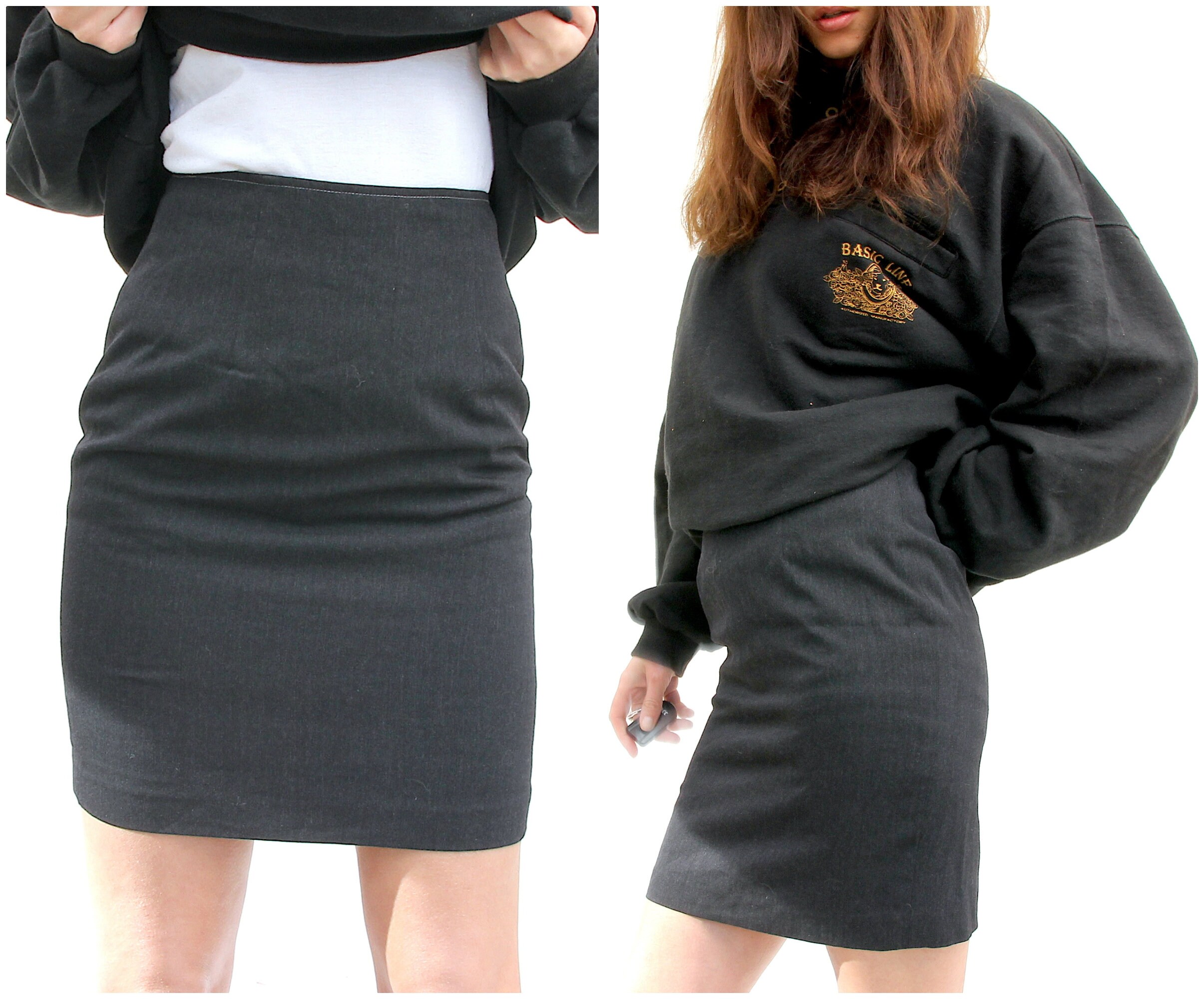 grey business skirt