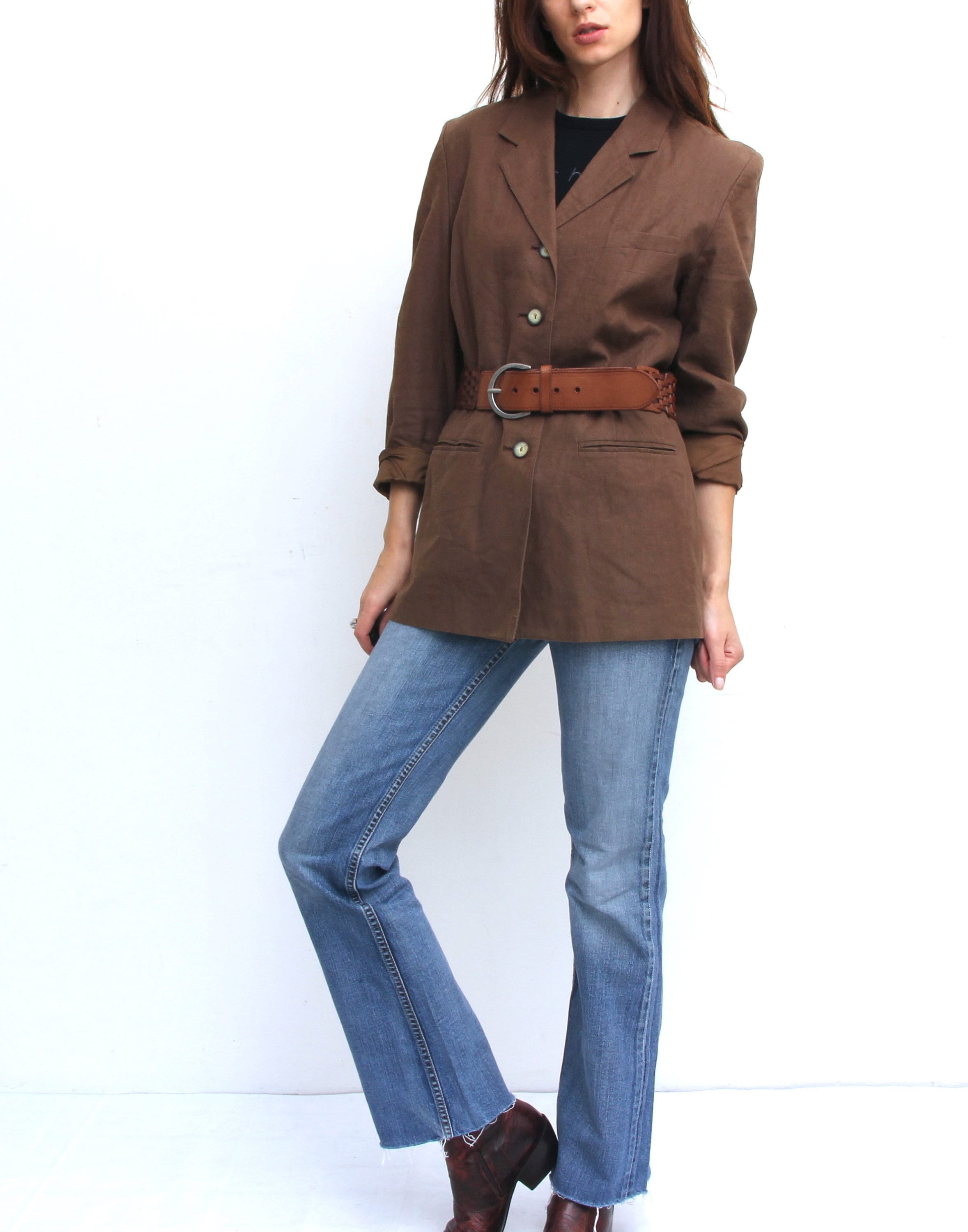 Brown Linen Jacket For Women Vintage Classic Jacket Formal Etsy