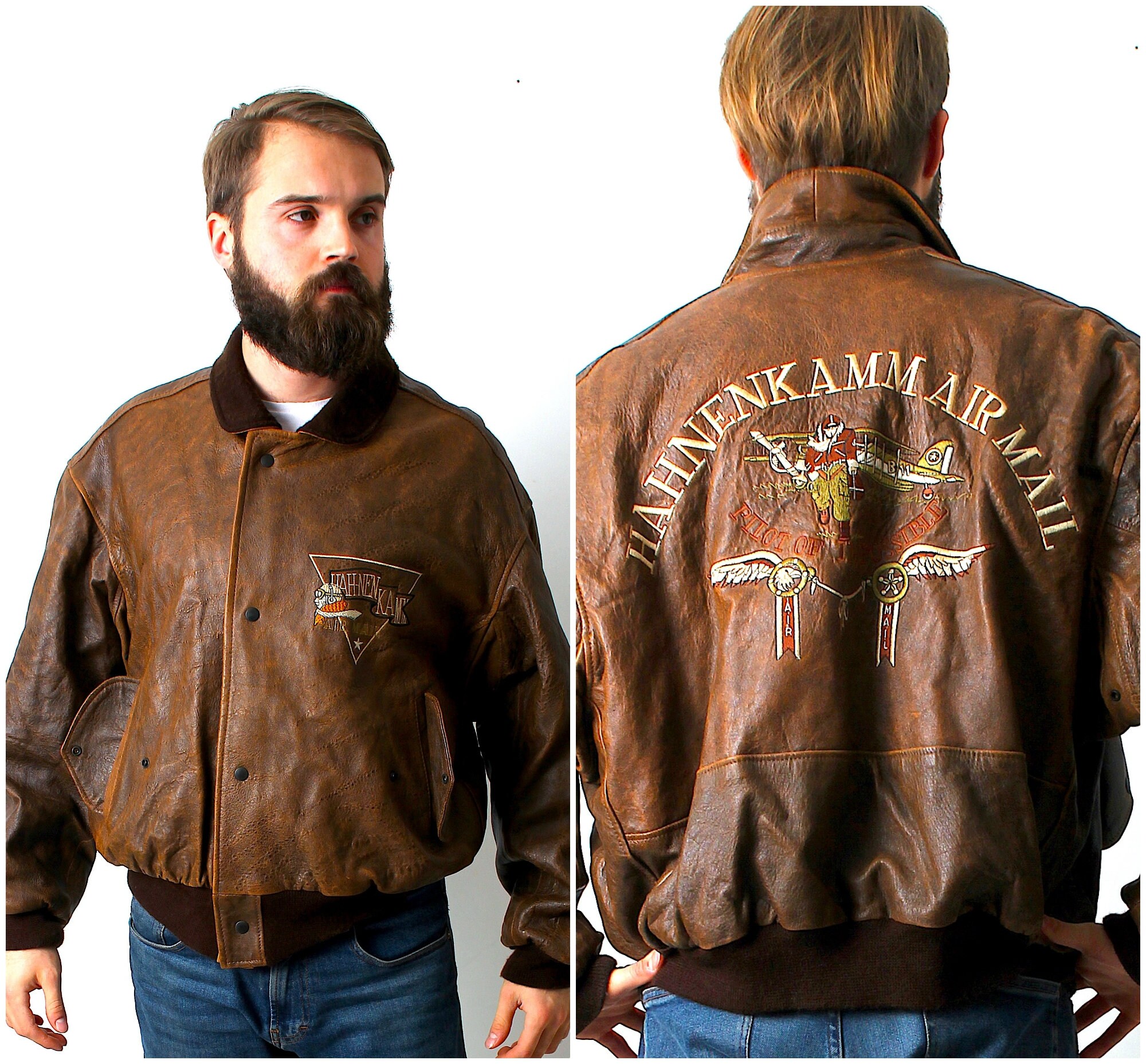 Pilot Leather Brown Jacket Oversized Flight Bomber Jacket M L