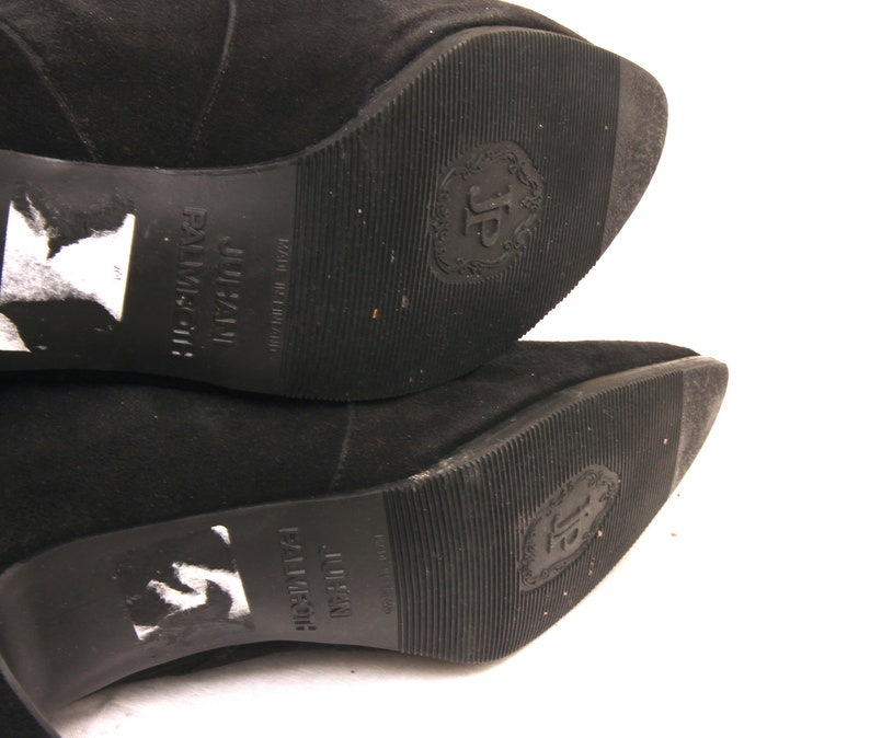80s Slouch Booties Black Suede Heeled Boots Rocker New Romantic Heels Shoes EU39 UK6 US8/'5