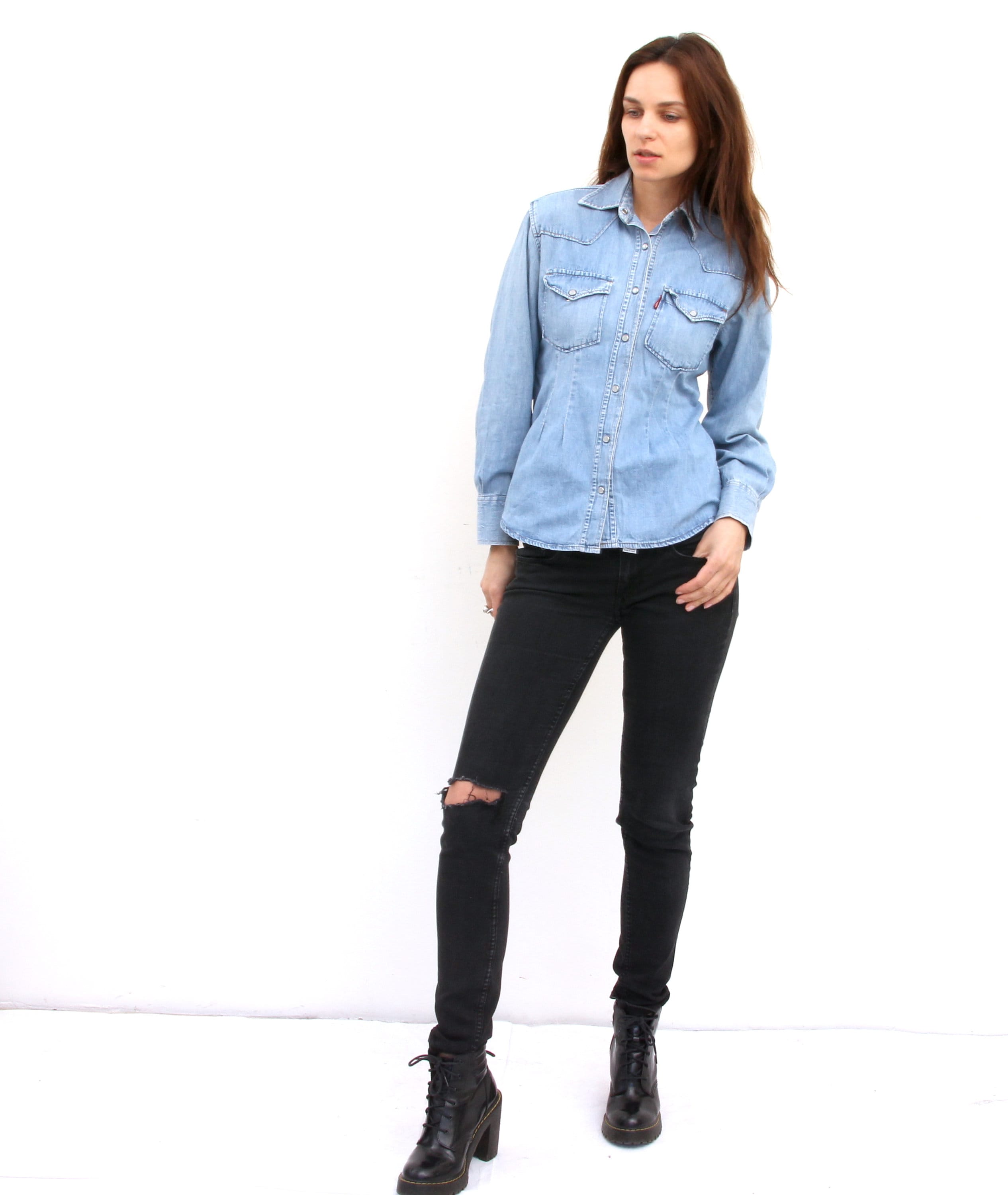 denim fitted shirt women's