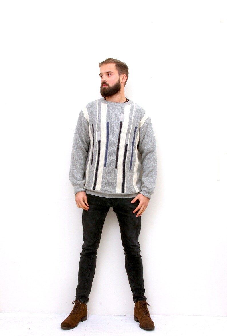 80s Geometric Pullover Men Sweater Pastel colours Sweater Casual Pullover M L